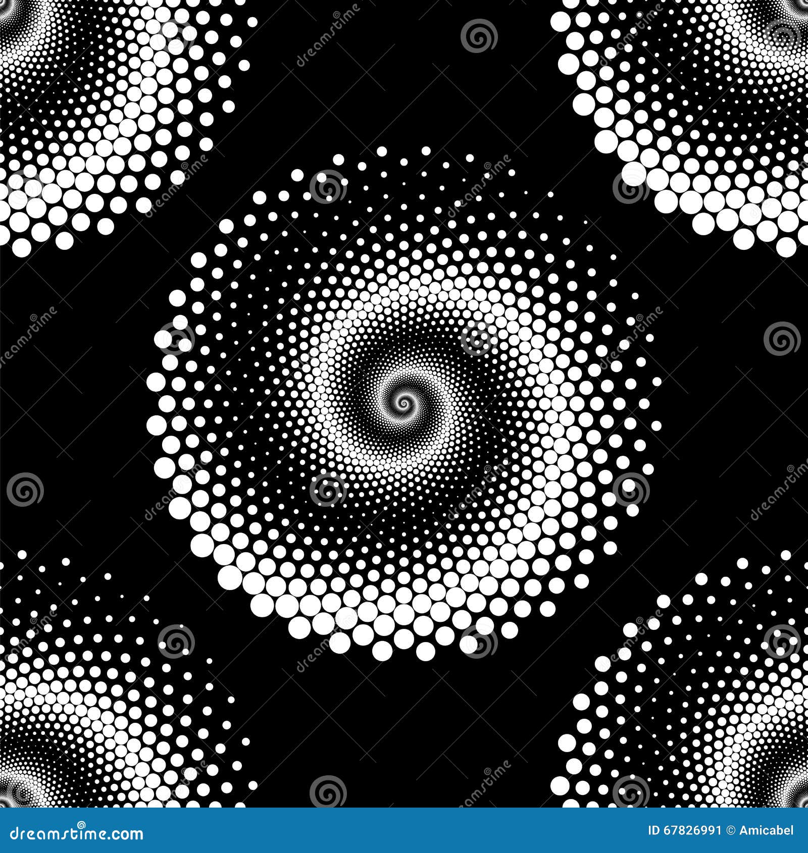 Design seamless spiral dots pattern. Abstract monochrome background. Vector art. No gradient