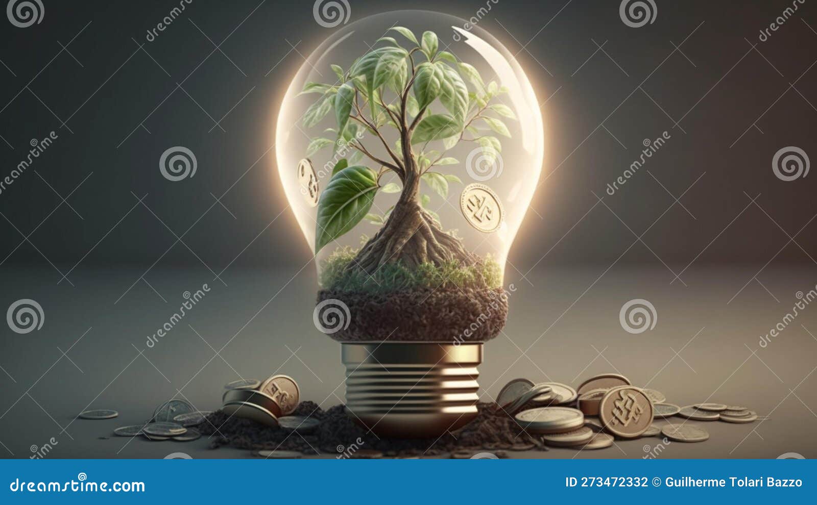 Ecofriendly Light Bulbs, Green Energy Investment, Plant Growth, Money
