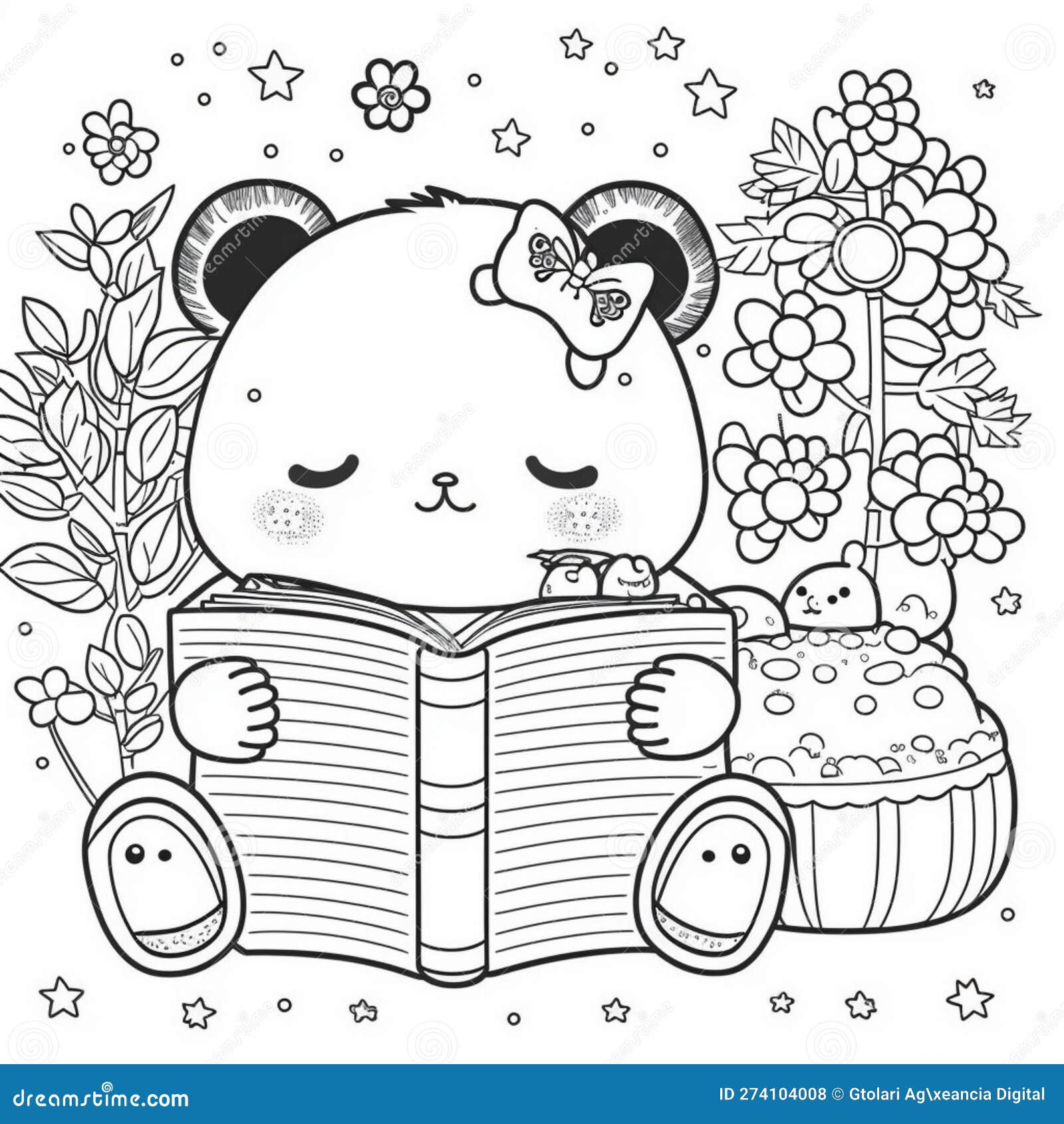 Cute Drawings To Color Bear, Night Owl and Girl with Flowers. Cute