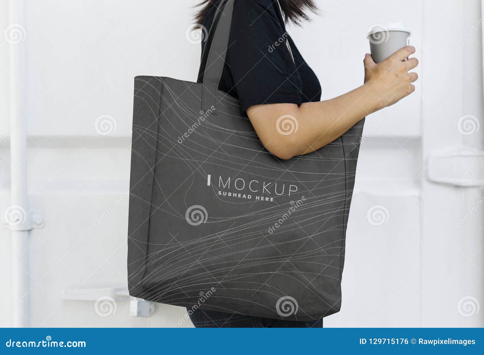 Download Woman Carrying A Black Shopping Bag Mockup Stock Photo Image Of Blank Minimal 129715176