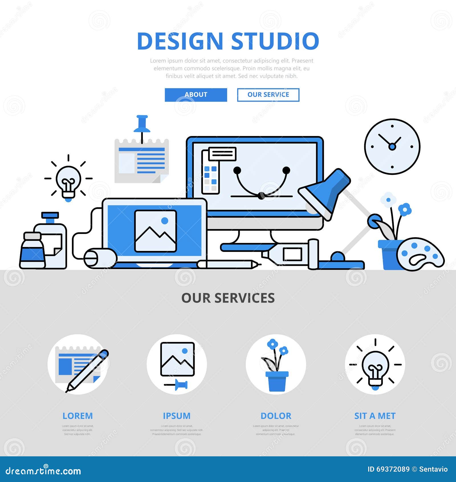 Download Design Studio Workplace Concept Flat Line Art Vector Icons Stock Vector - Illustration of lamp ...