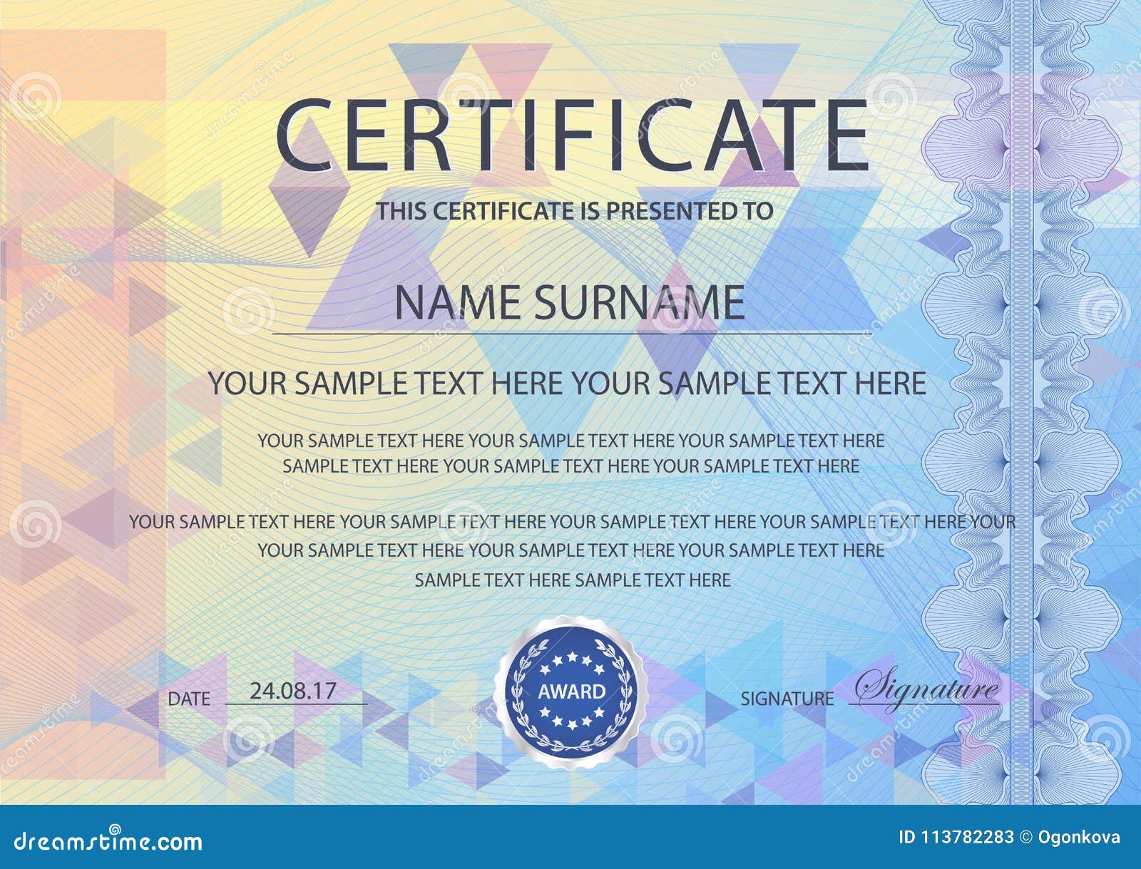certificate with light blue background.  template with blue guilloche, abstract pattern fine lines watermark