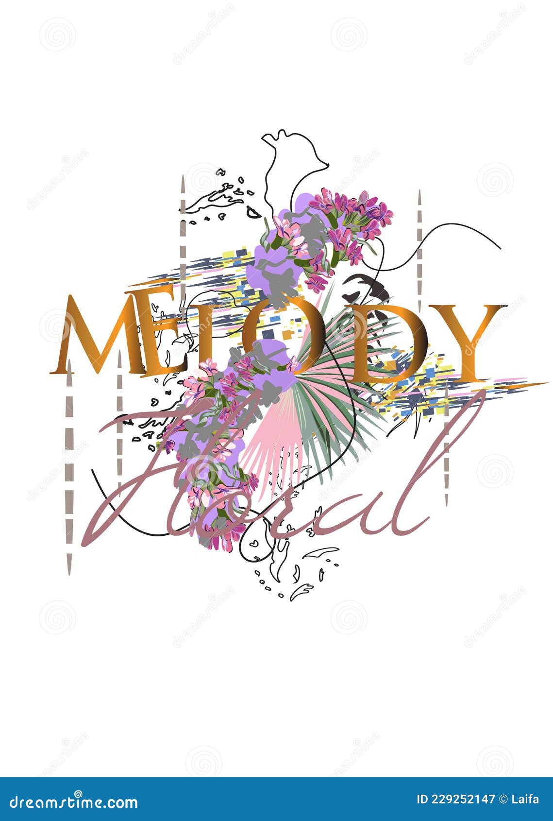 Design with Tropical Melody of Heart Slogan. Background with Palm Leaves  and Flowers Stock Vector - Illustration of motivational, abstract: 229252147