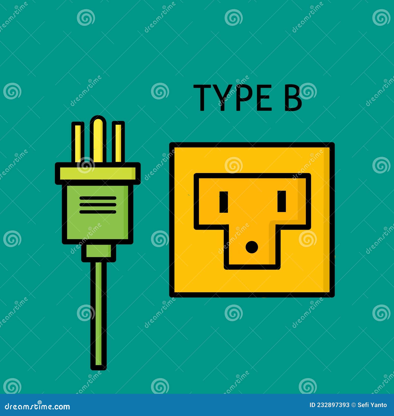 Design Type B Power Plug and Socket, Flat Design Electrical Plugs and