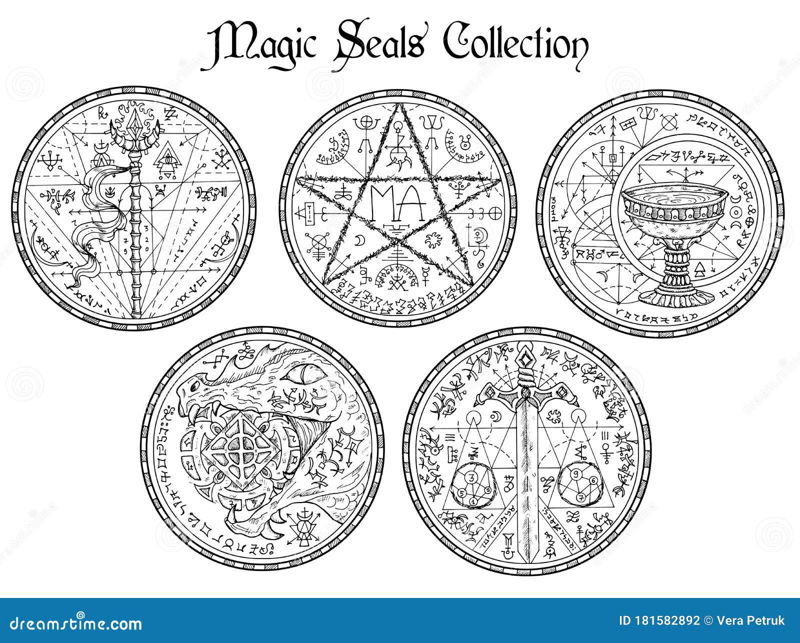 Seamless Pattern With Devil And Alchemy Signs, Magic Seals On