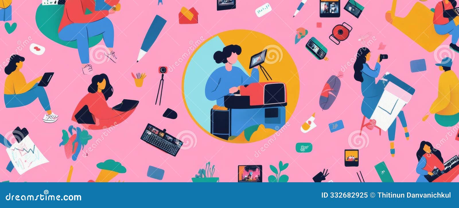 a vibrant pattern featuring a content creator