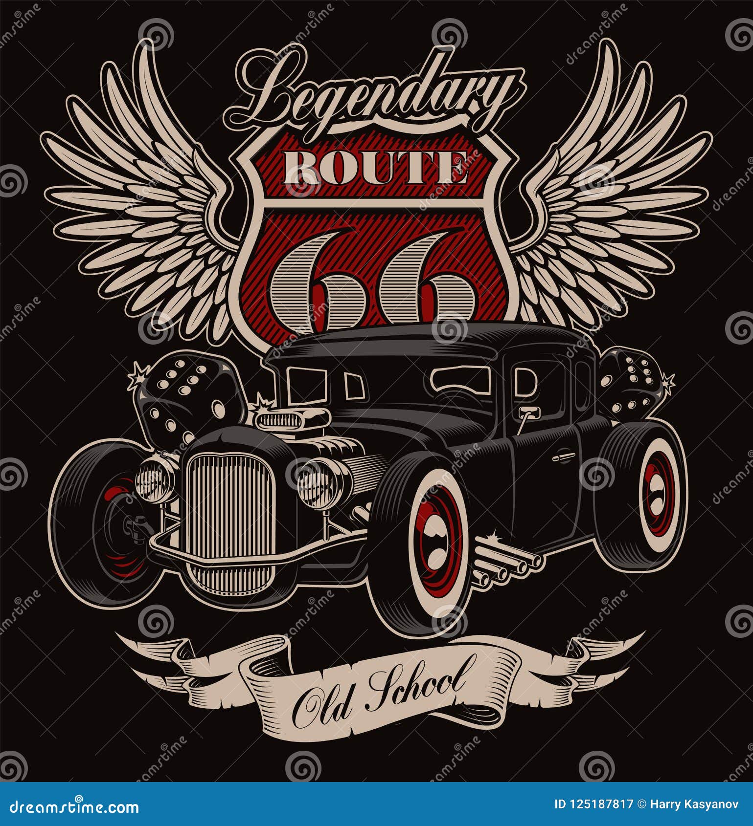 vintage  of american hot rod in rockabilly style.