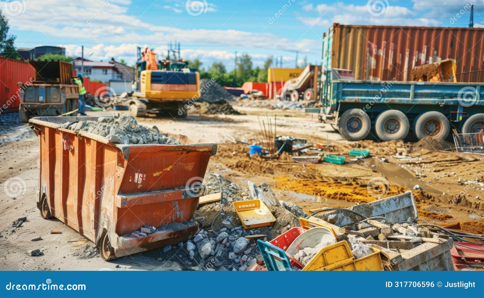 a ated area on the construction site where workers can store and efficiently dispose of excess materials to