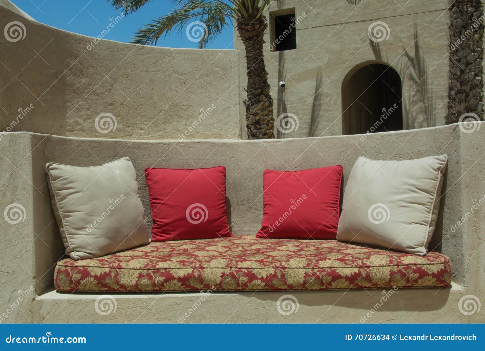 Designed Comfortable Sofa with Pillows at Luxury Arabic Desert Resort