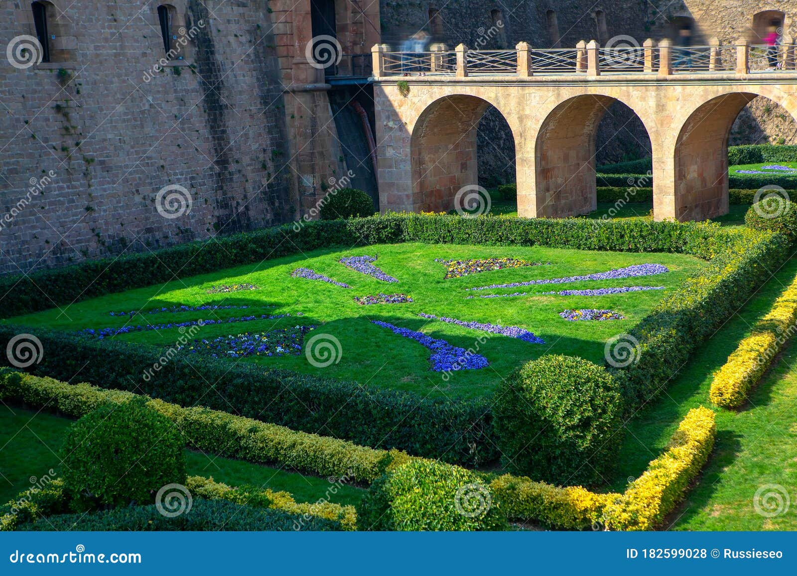 Garden of medieval castle stock photo. Image of bridge - 182599028