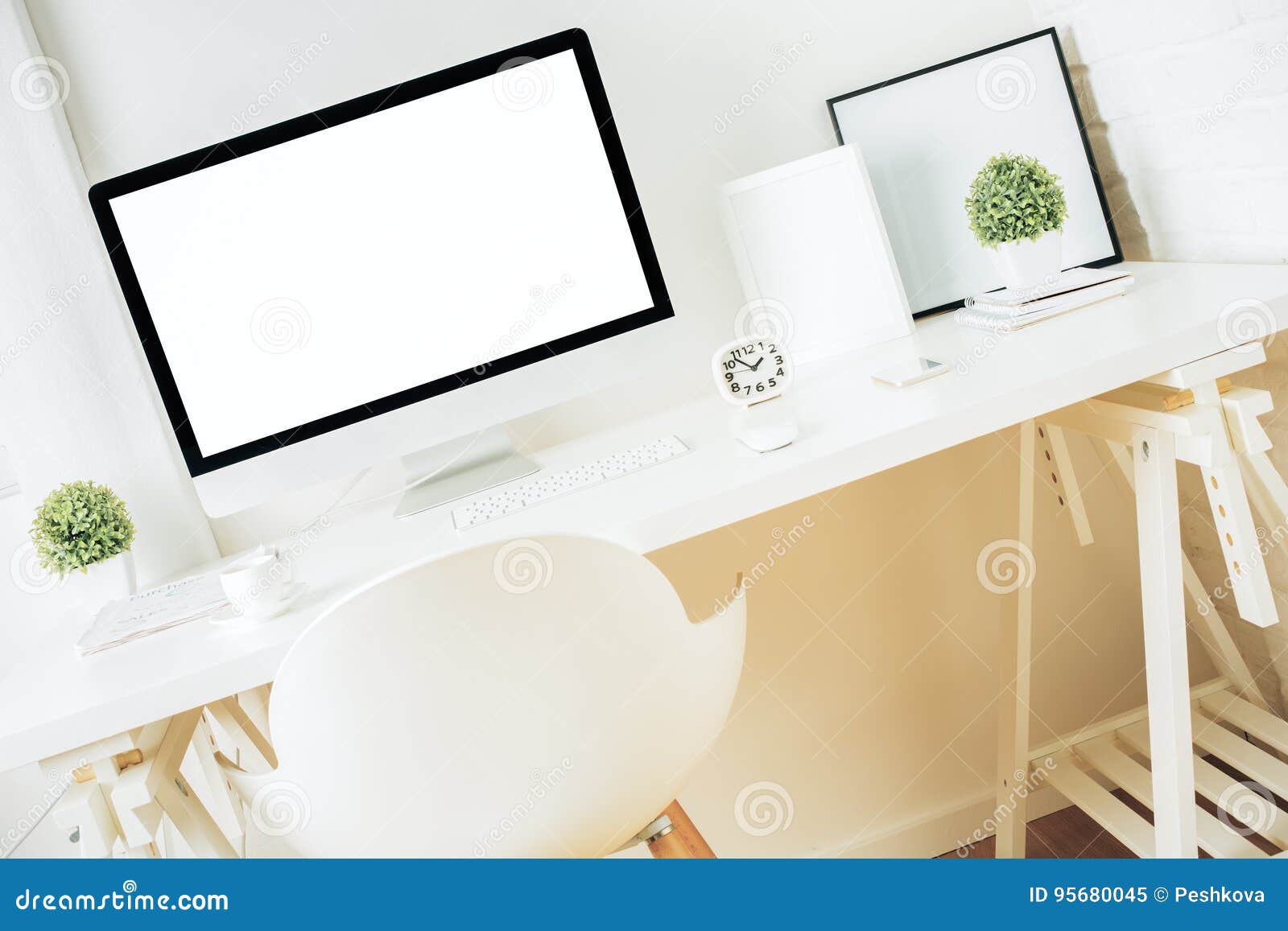 Designer Desktop with Empty Computer Screen Stock Image - Image of ...