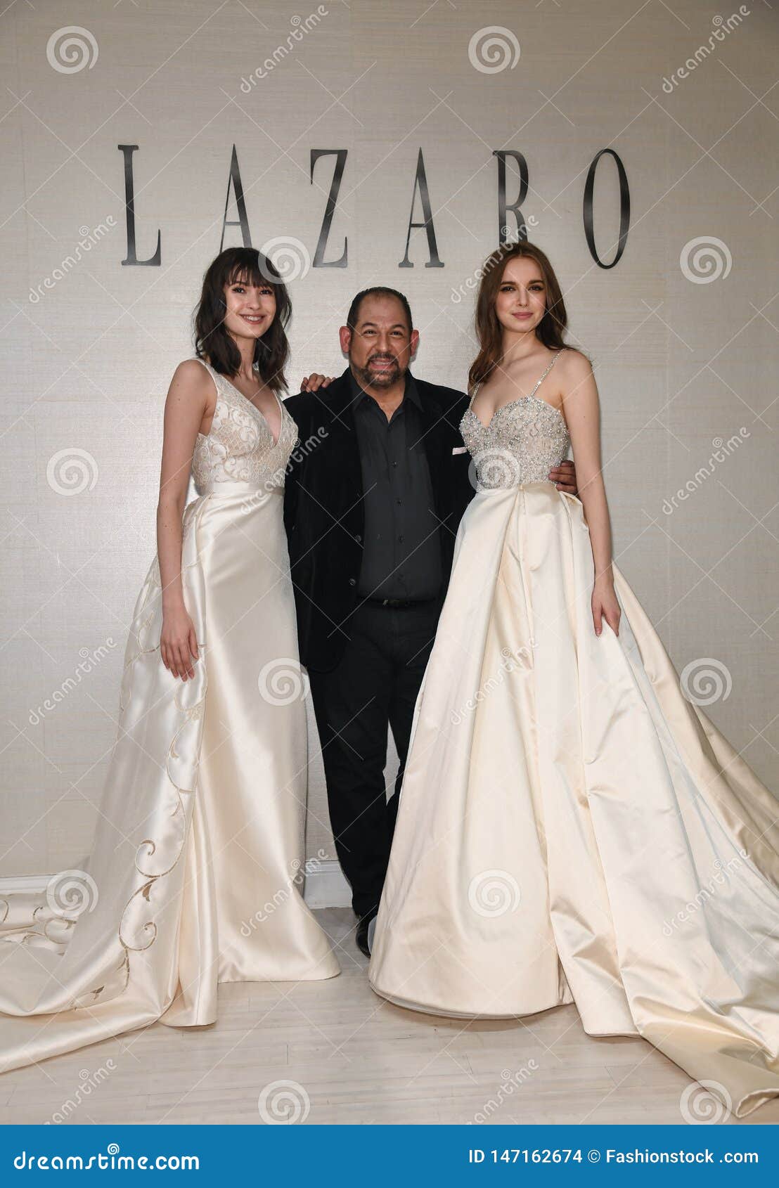 Designer and Models Posing during Lazaro Spring 2020 Bridal Fashion Stock Image - Image of celebrity, fashion: 147162674