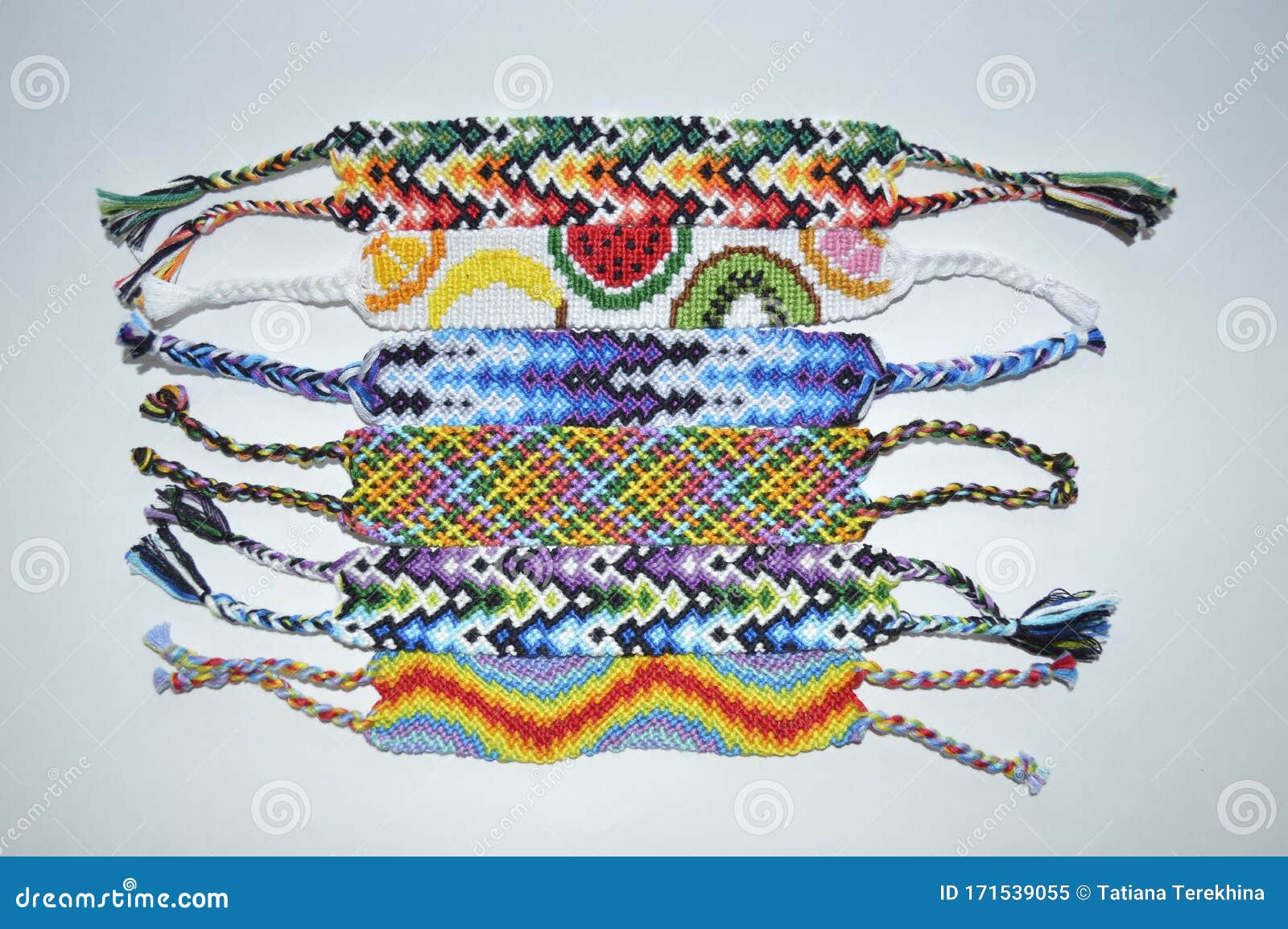 Designer New Unique Colorful and Multi-colored Friendship Bracelets  Handmade of Embroidery Bright Floss and Thread with Knots Isol Stock Image  - Image of design, lush: 171539287