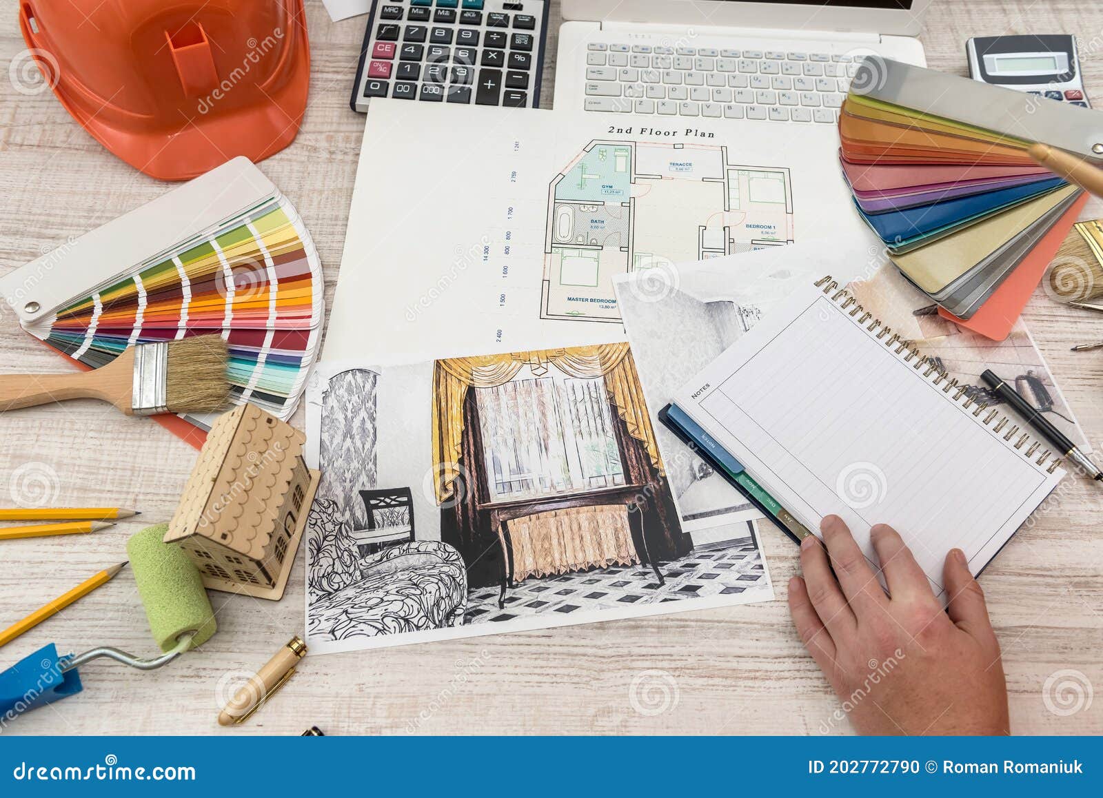 the-designer-paints-a-modern-sketch-of-the-apartment-home-design-stock