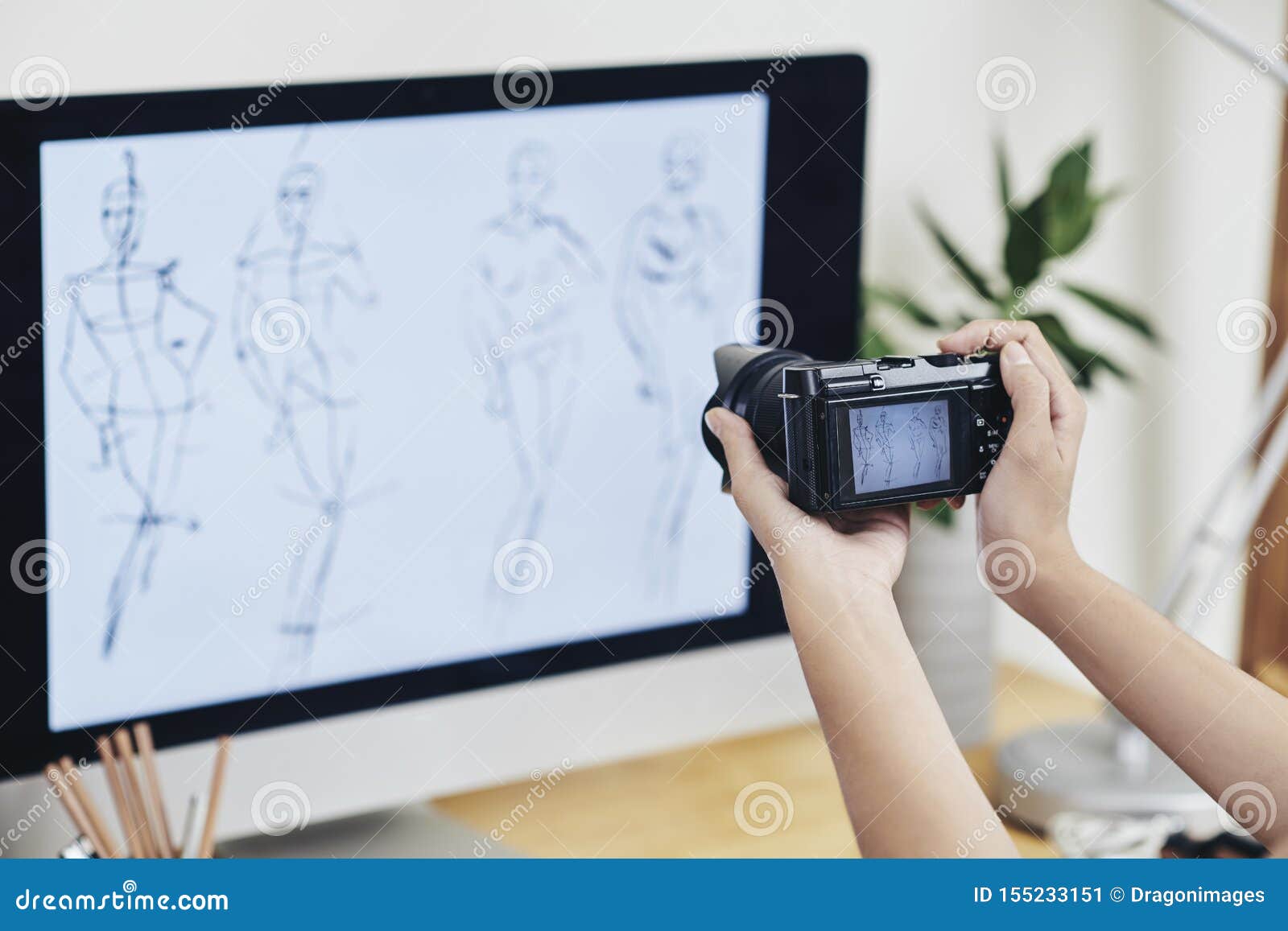Designer Photographing Computer Screen Stock Image - Image of working