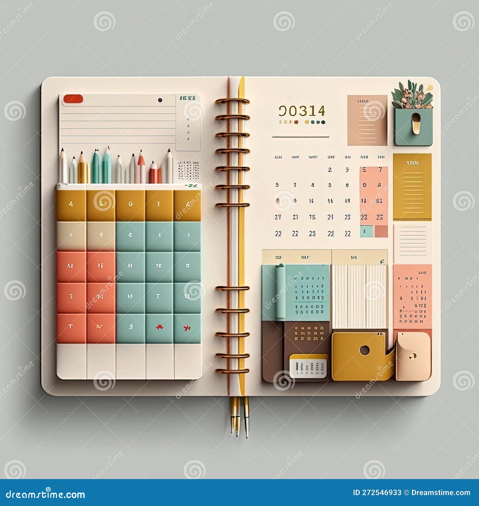 Designer Place of Work with Tools and Elements Office Supply