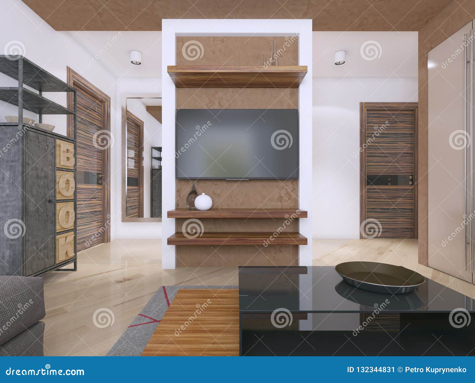 Designer Tv Unit In The Modern Living Room Stock
