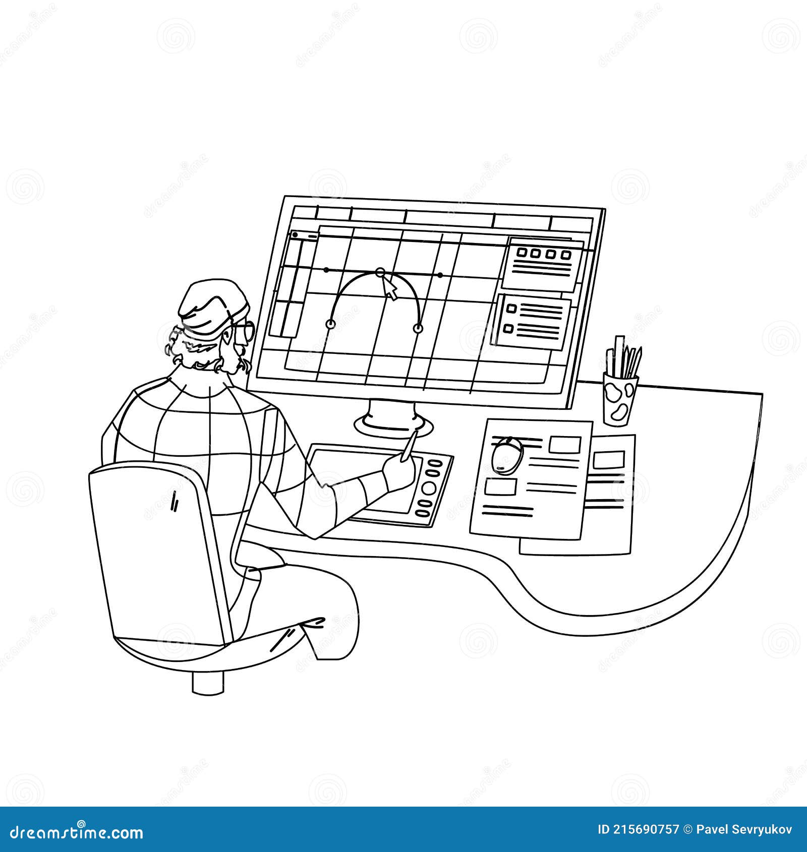 Designer Working on New Project at Computer Vector Stock Vector