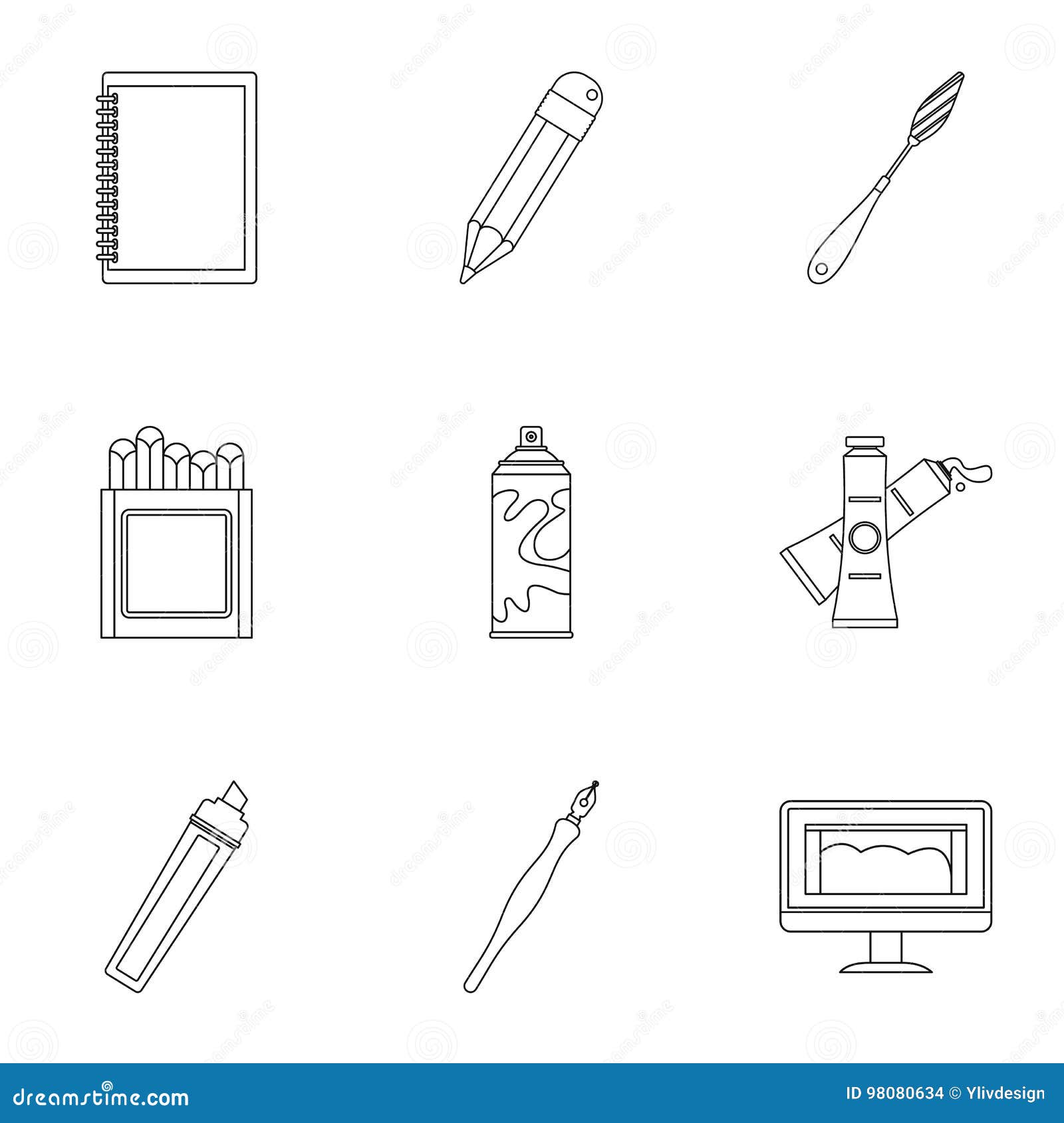 Designer Workspace Icons Set Outline Style Stock Vector
