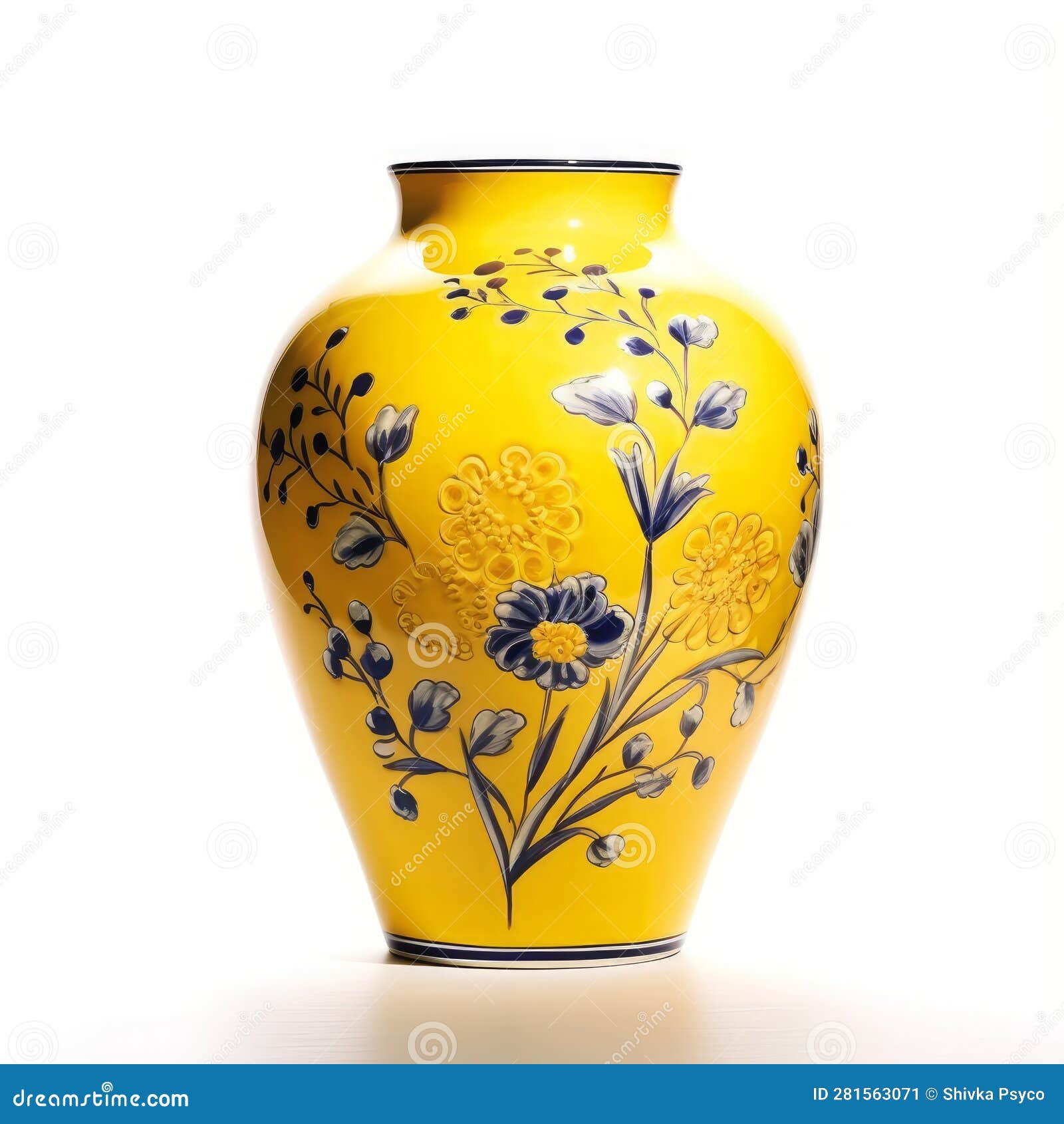 Designer Yellow Vase with a Floral Design Generative AI Stock