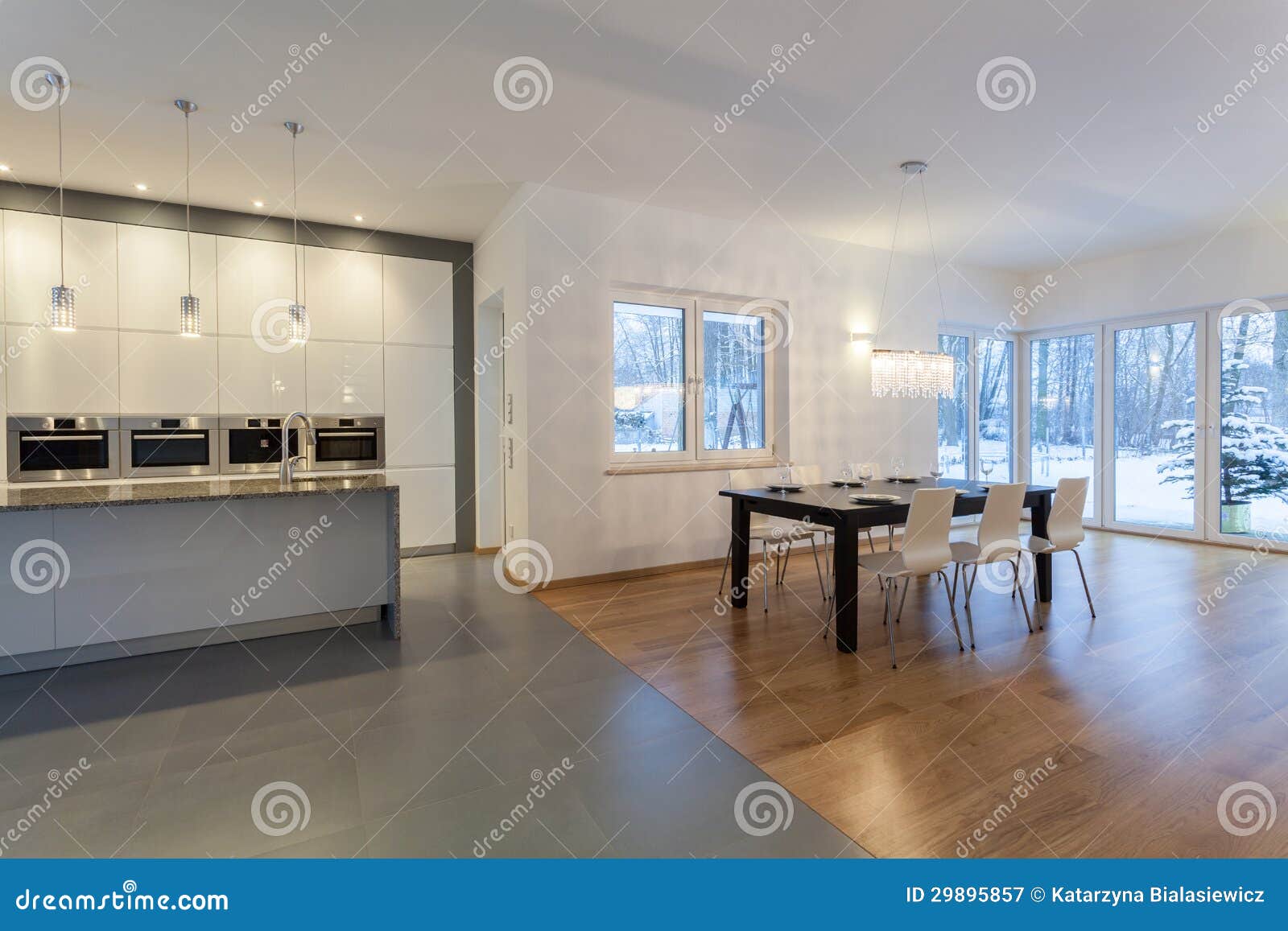 Designers Interior - Kitchen and Dining Room Stock Image - Image of
