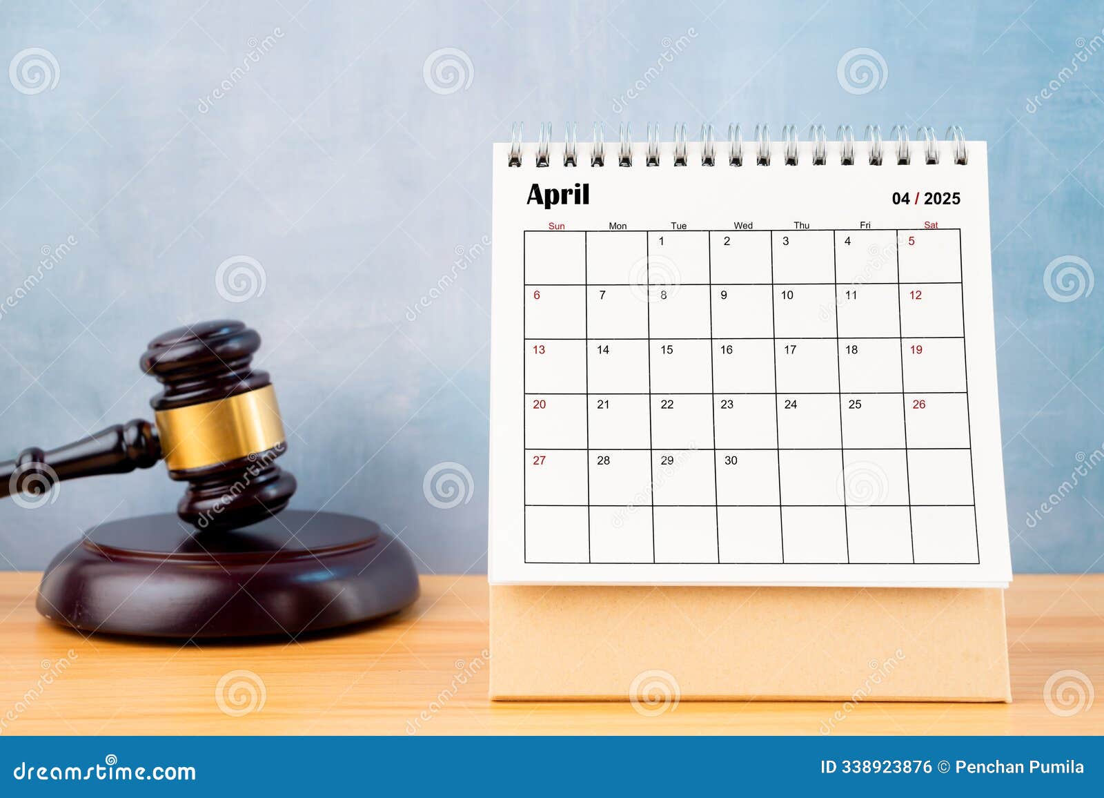 desk calendar for april 2025 and judge's gavel
