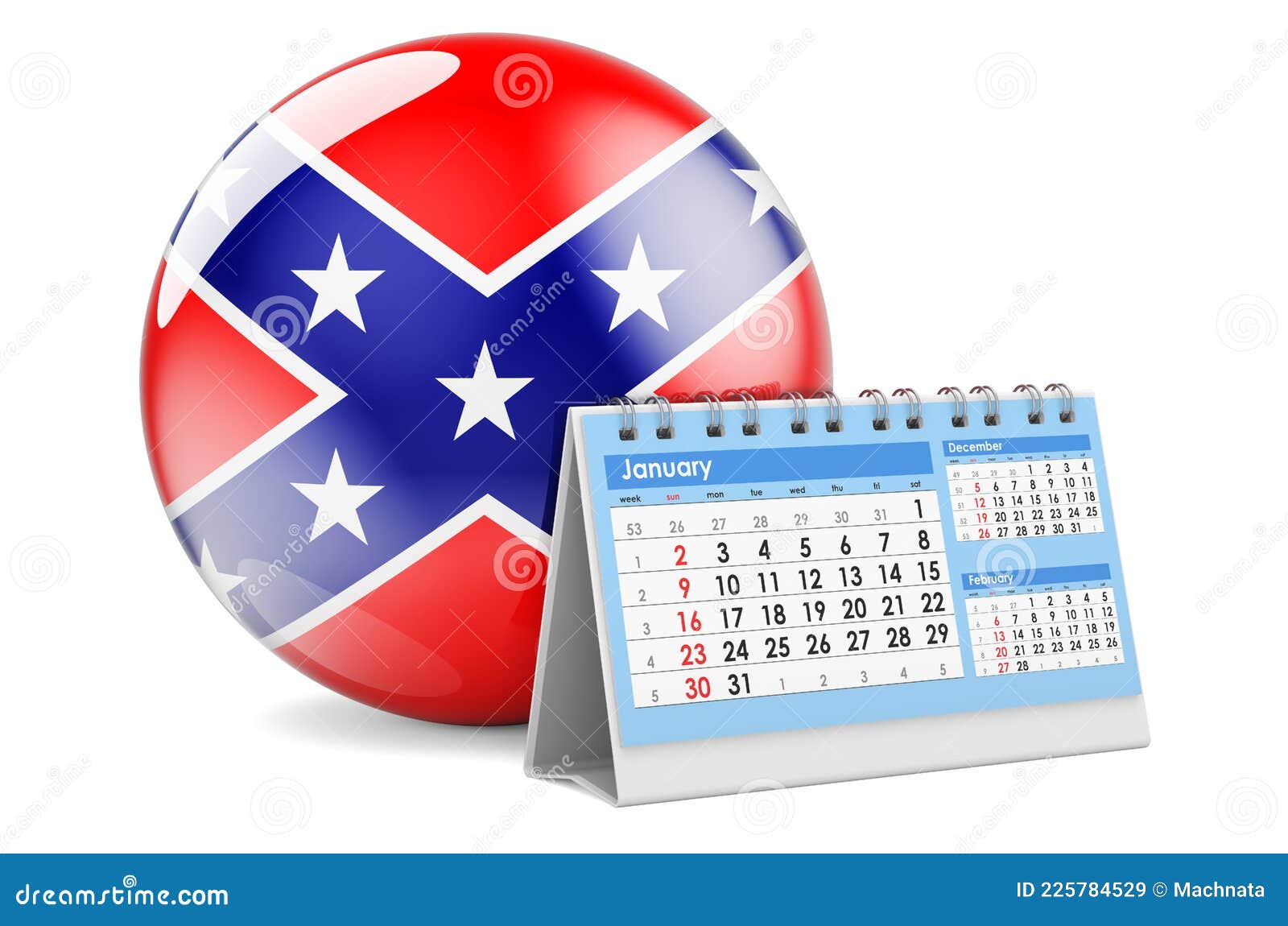 Desk Calendar with Confederate States of America Flag. 3D Rendering