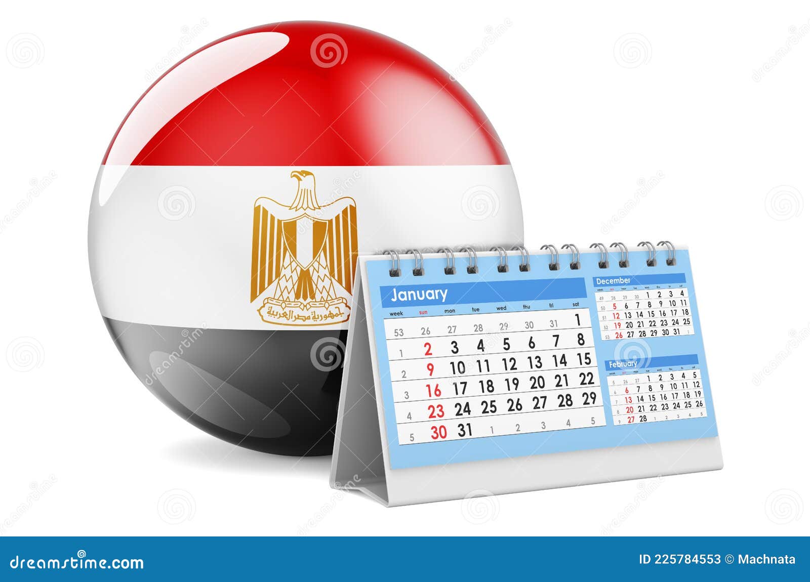Desk Calendar with Egyptian Flag. 3D Rendering Stock Illustration