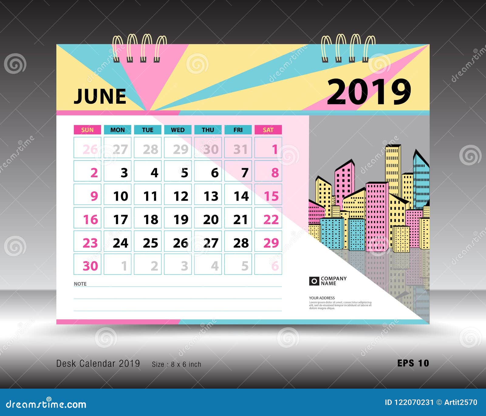 Desk Calendar for JUNE 2019 Template, Printable Calendar, Planner
