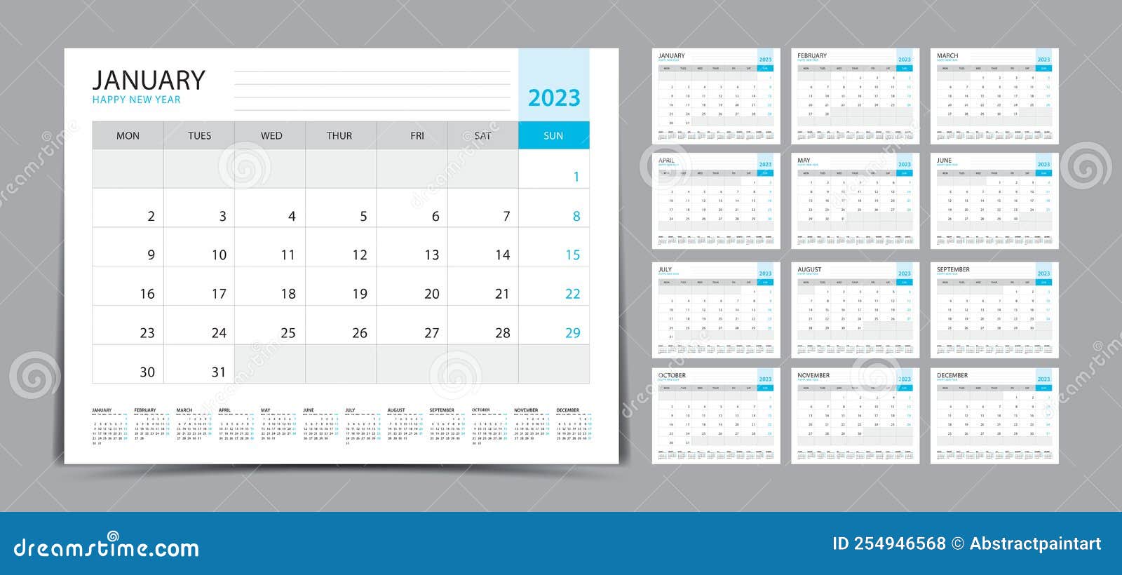 Desk Calendar 2023 Set Monthly Calendar Template For 2023 Year Week