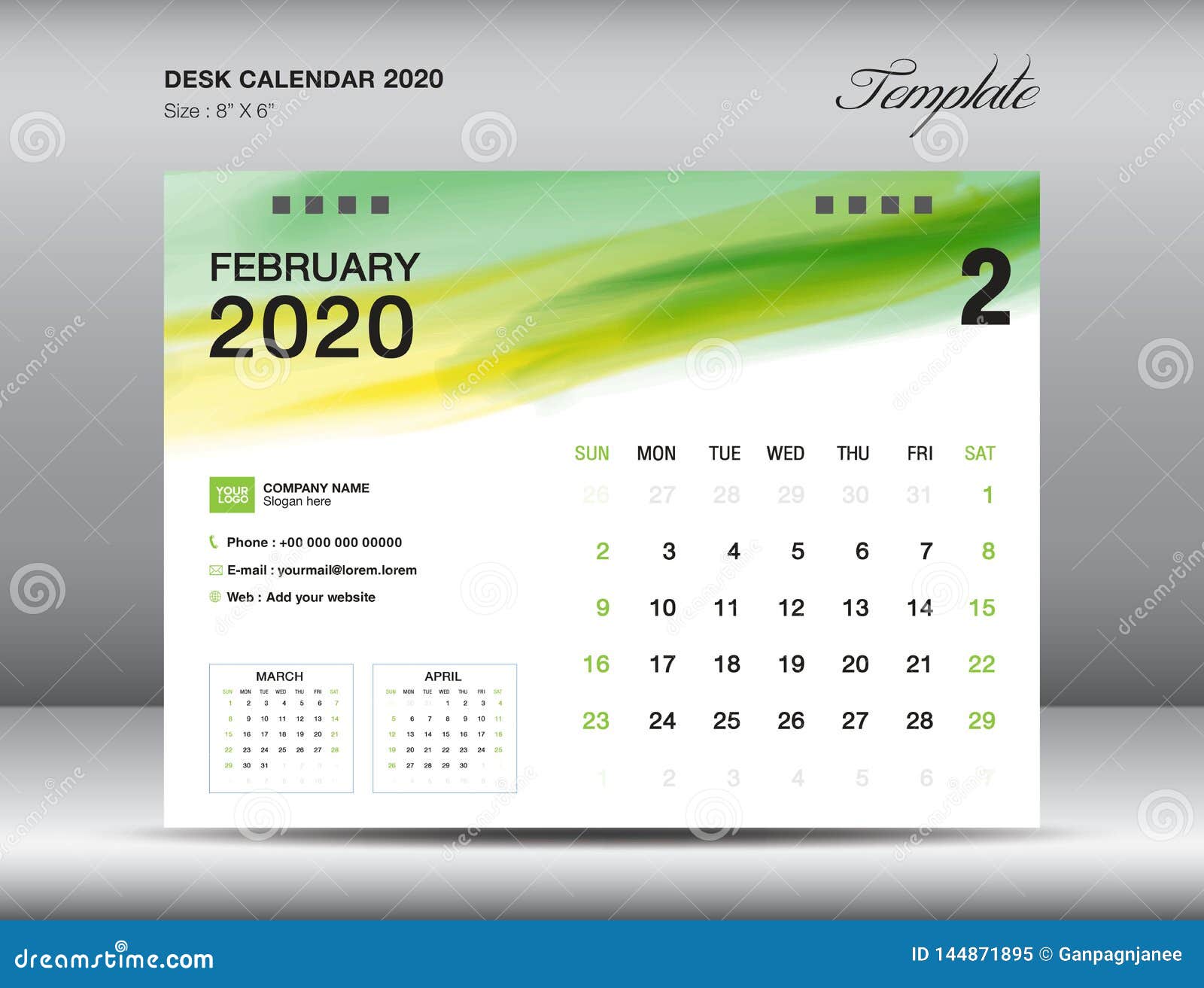 Desk Calendar 2020 Template Vector February 2020 Month Business