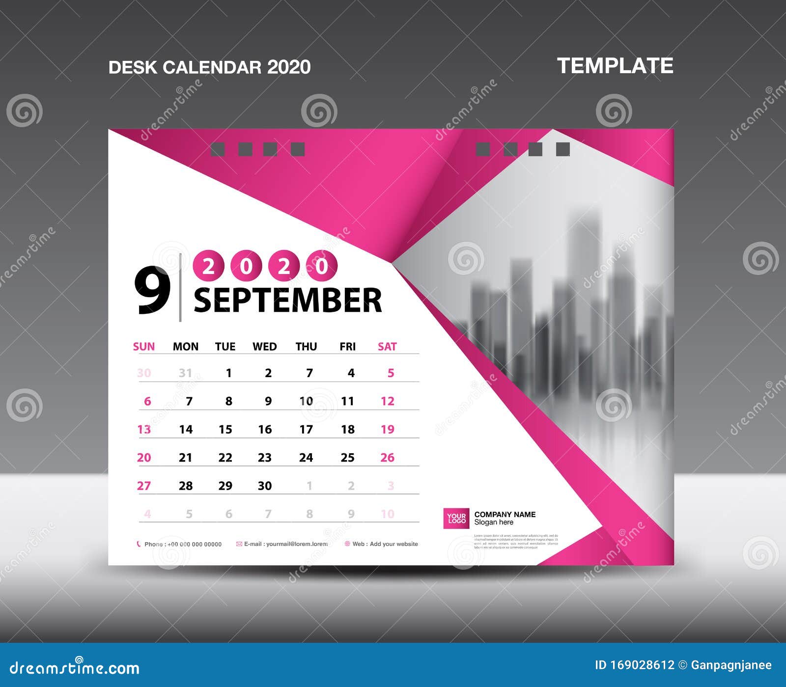 Desk Calendar 2020 Template Vector, SEPTEMBER 2020, Week