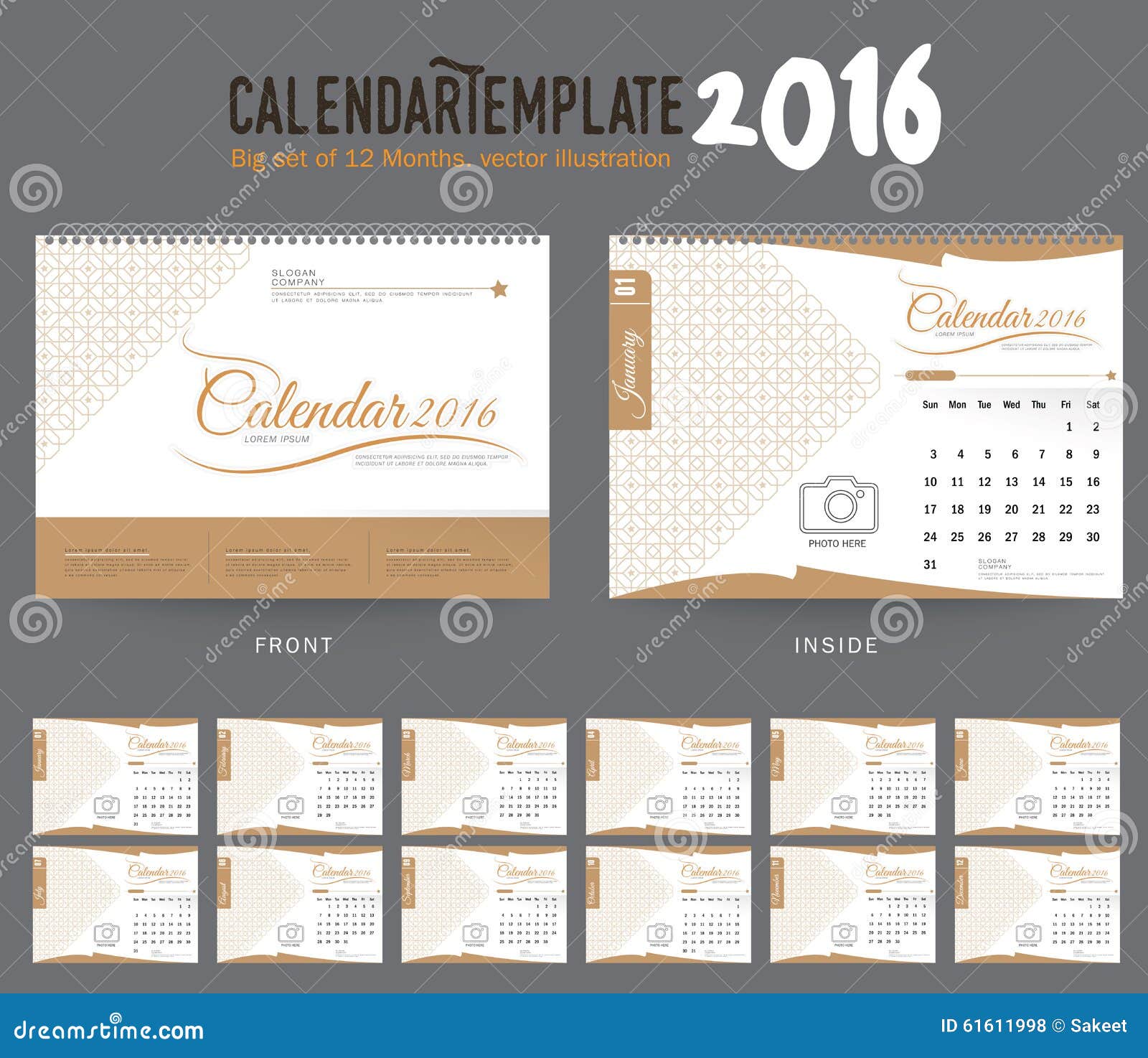 Desk Calendar 2016 Vector Design Template Big Set Of 12 Months