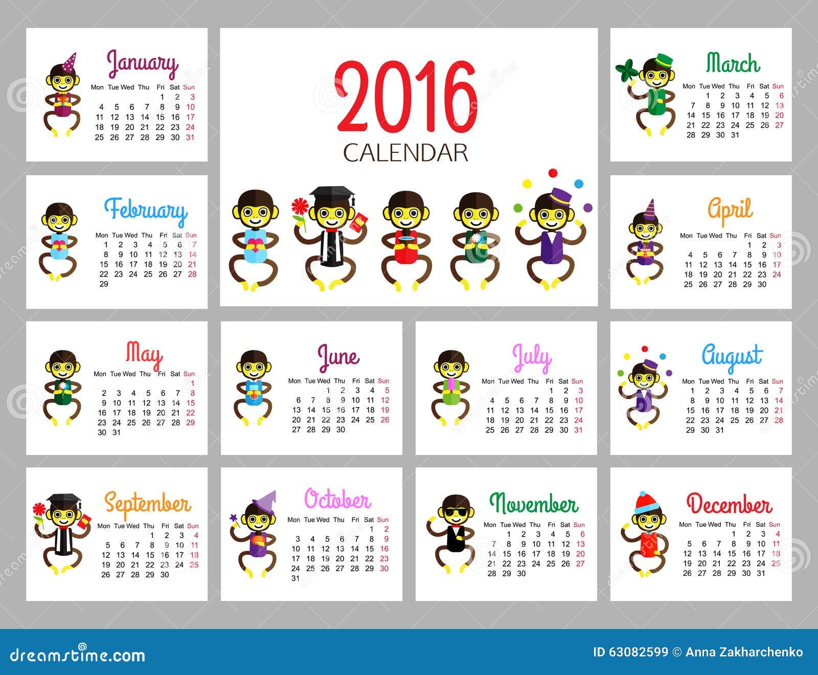 Desk Calendar Vector Print Template With Funny Stock Vector