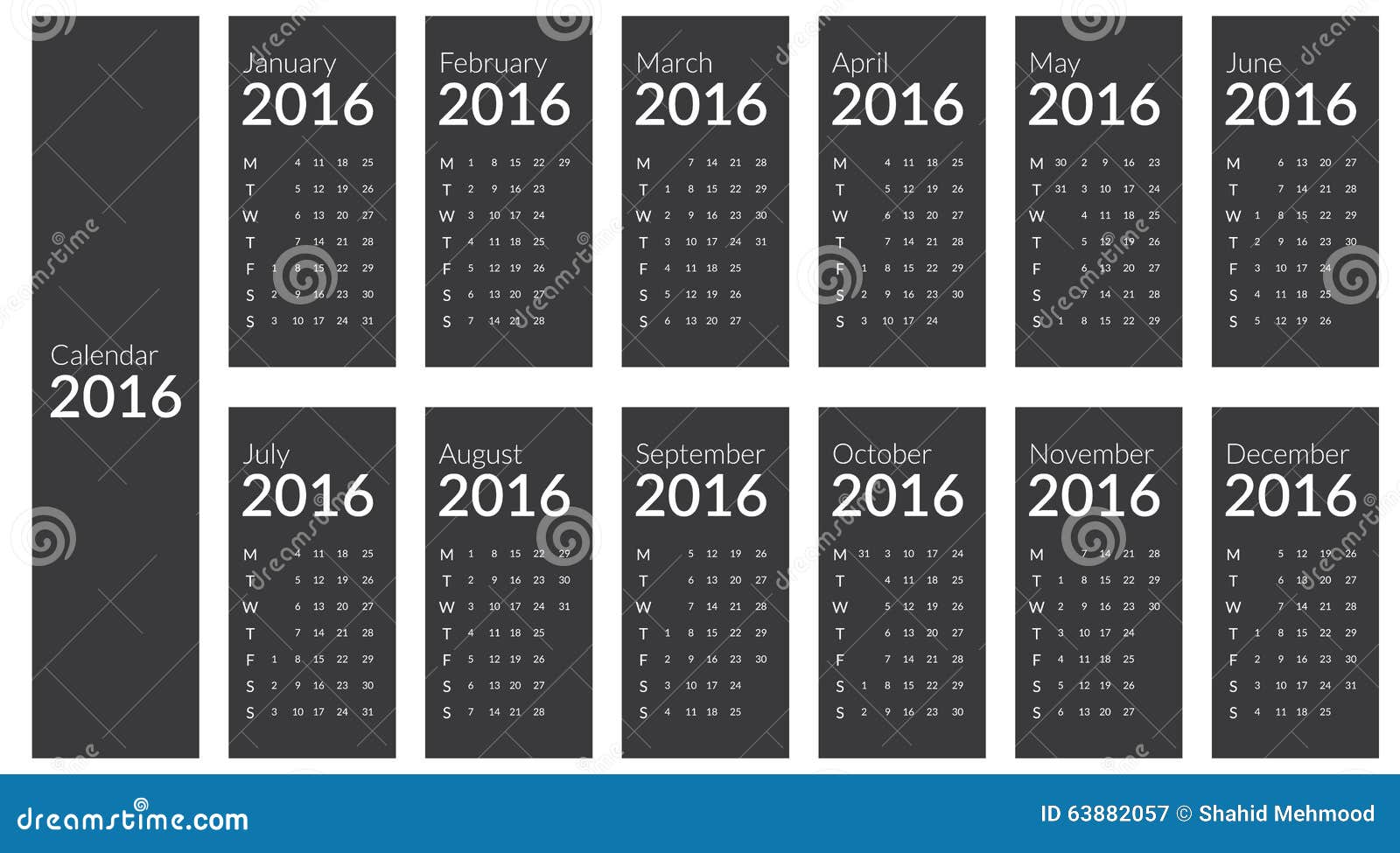 Desk Calendar for 2016. Week Starts Monday Stock Vector Illustration of monthls, diary 63882057