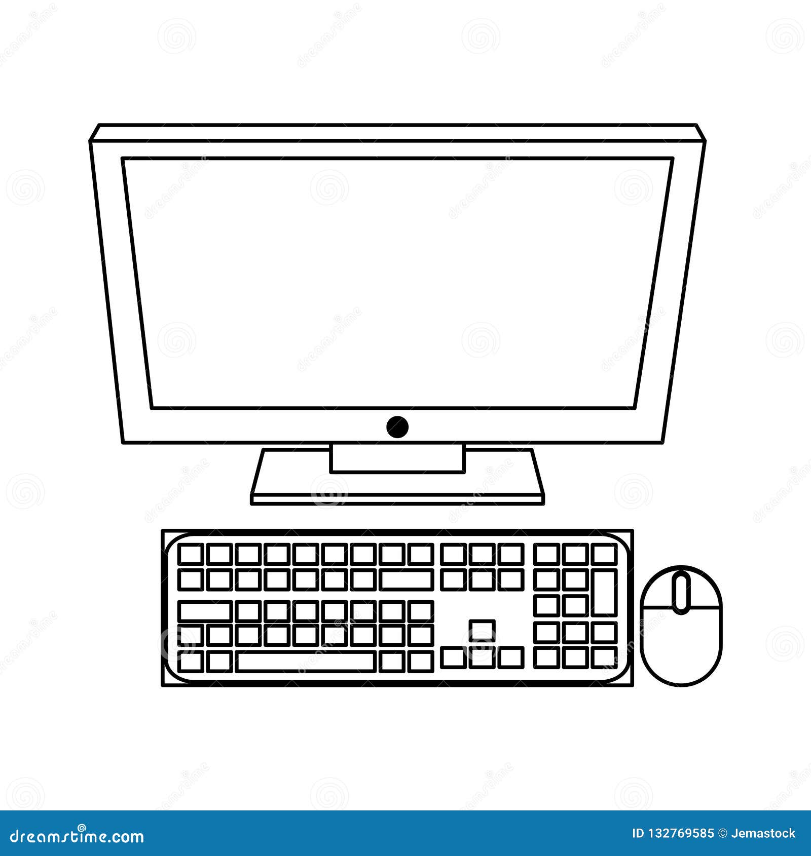 Desk Computer Isolated Black and White Stock Vector Illustration of