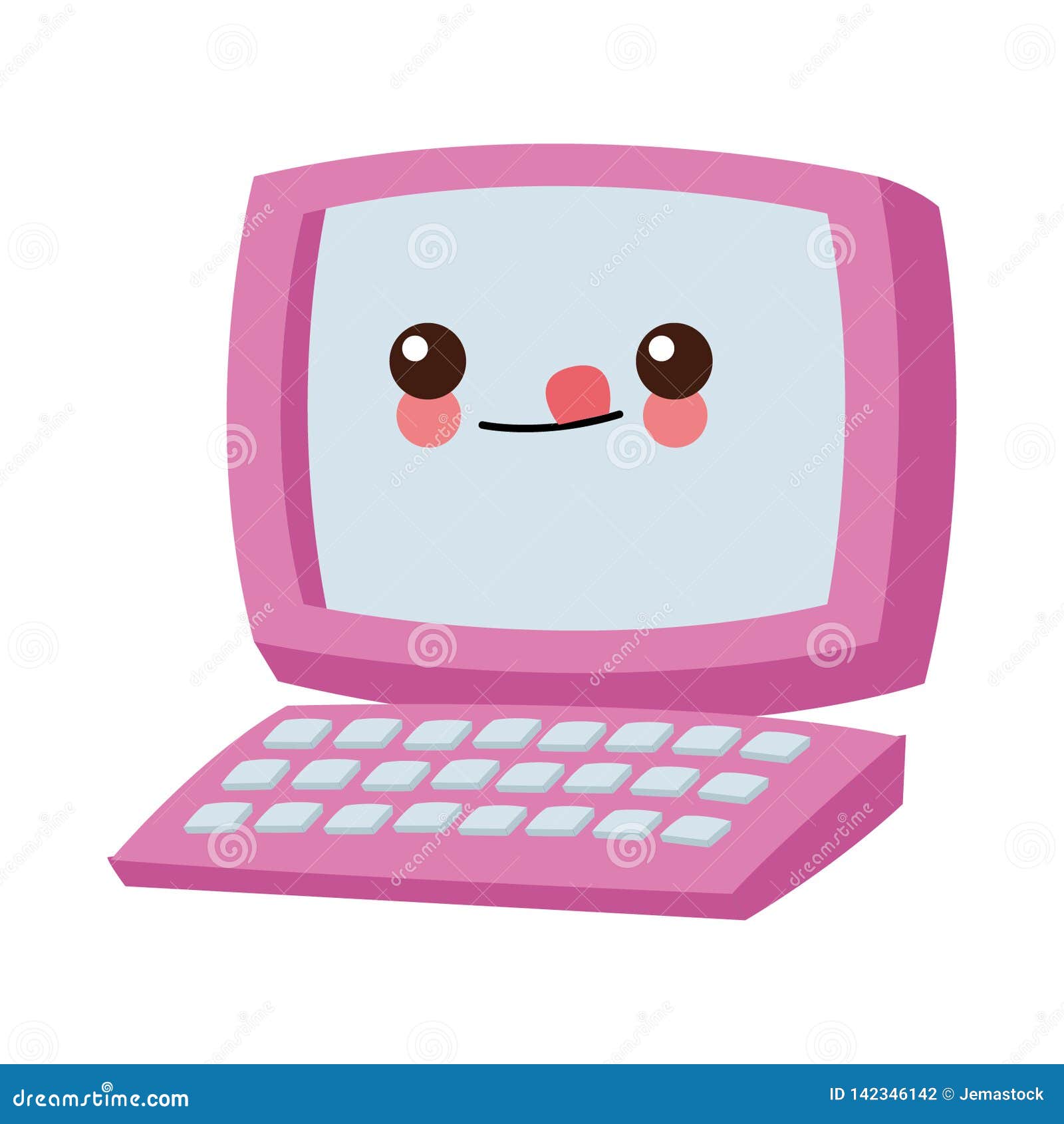 Desk Computer with Keyboard Kawaii Cartoon Stock Vector - Illustration ...