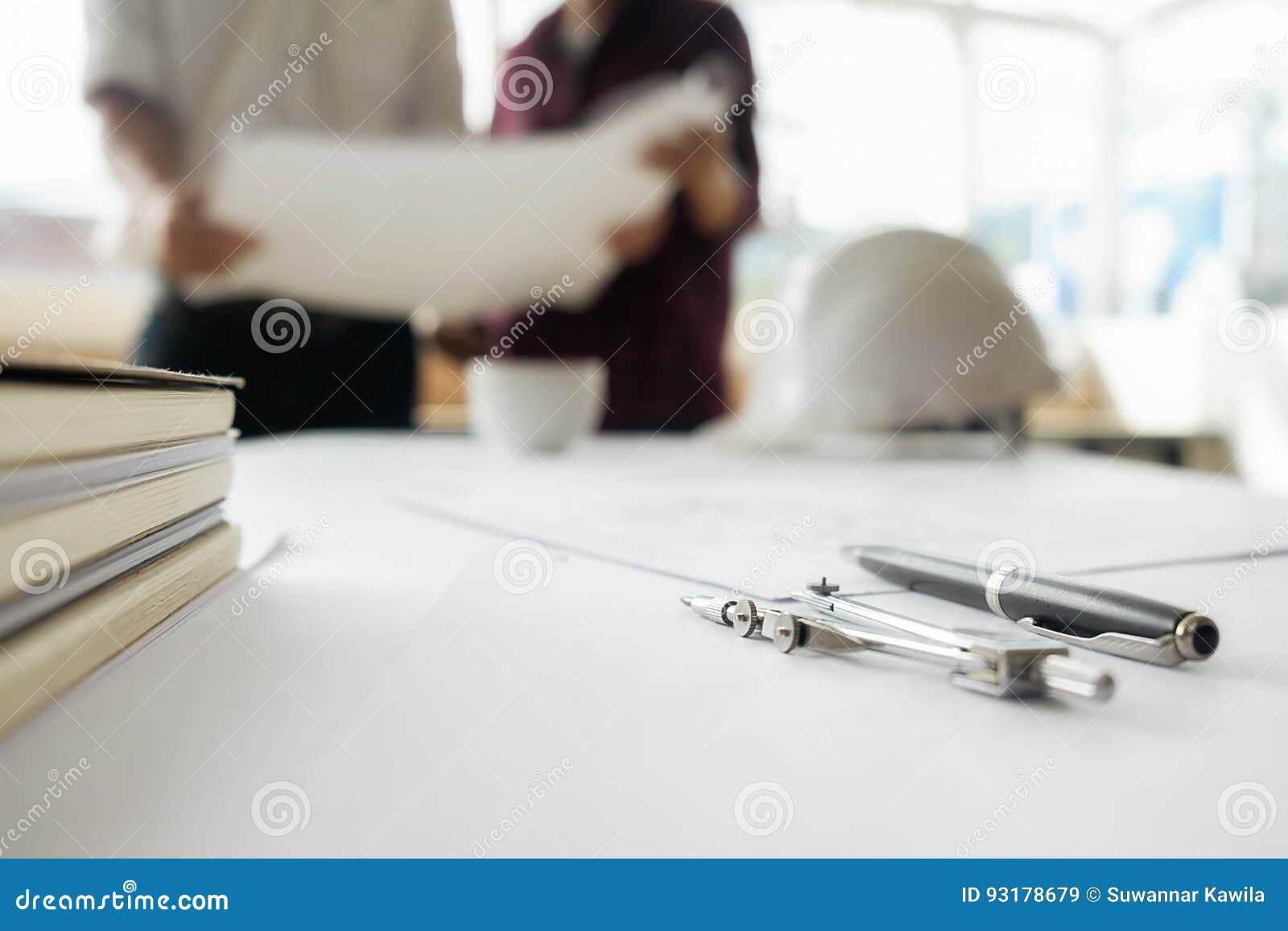 Desk of Engineering Project in Construction Site Stock Image Image of