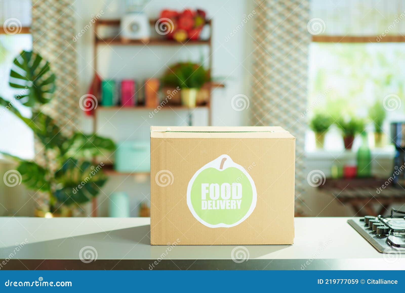 Food Delivery. Desk with Food Box in the Kitchen Stock Image Image of