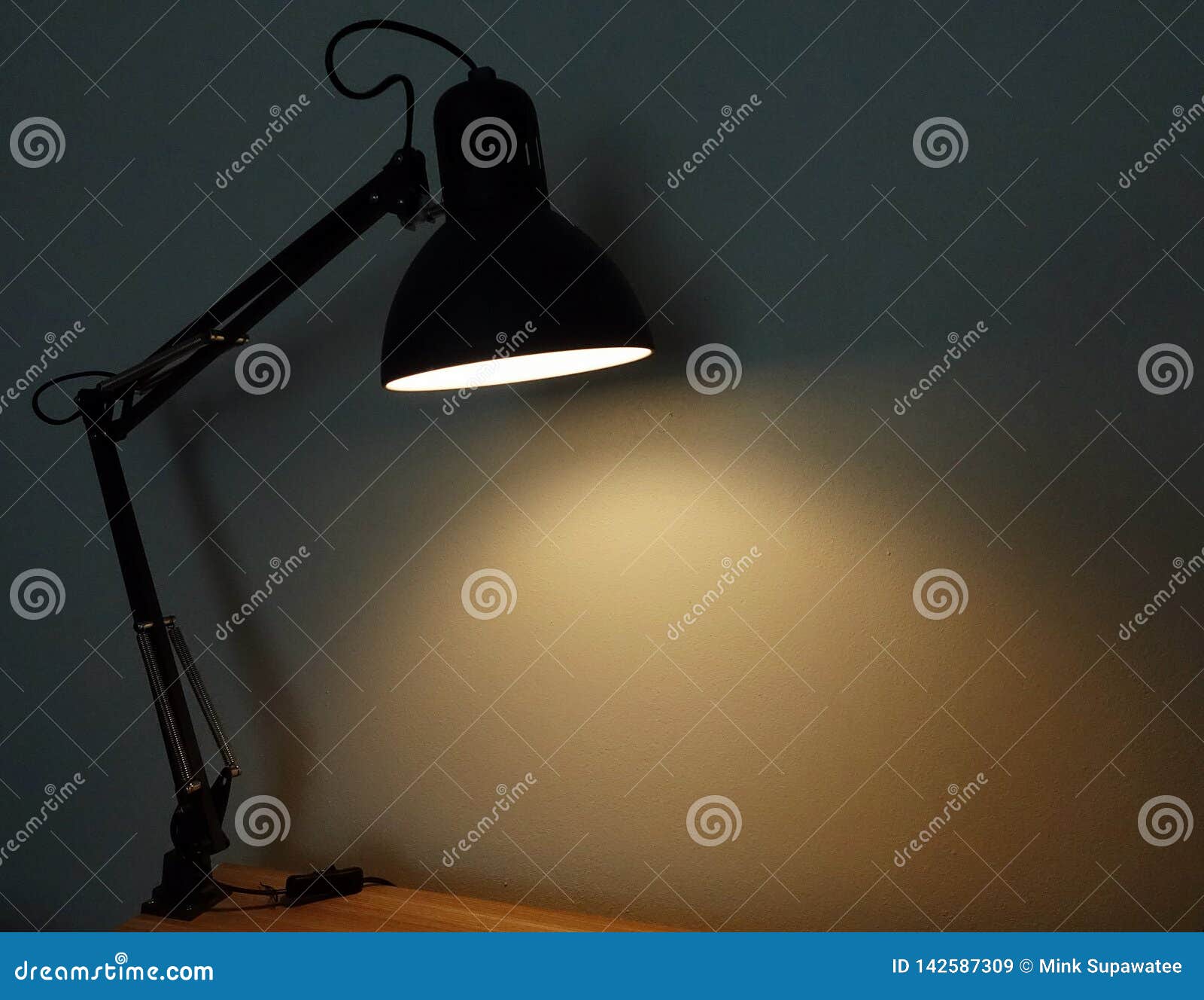A Desk Lamp With The Light On Stock Image Image Of Office Room