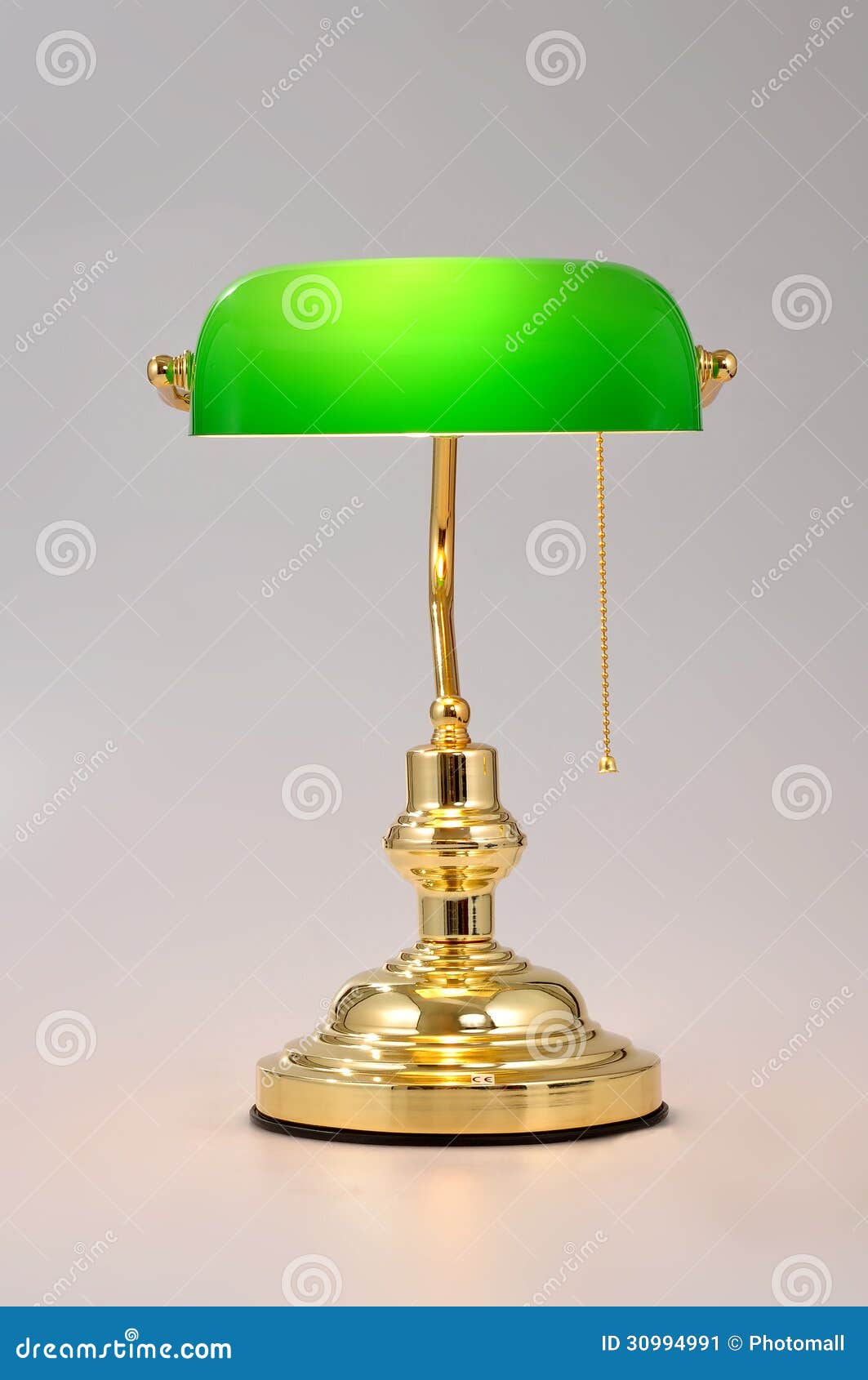 Classic Banker Desk Lamp With Gold Pull Chain Isolated On White ... - Classic Banker desk lamp with gold pull chain isolated on white background