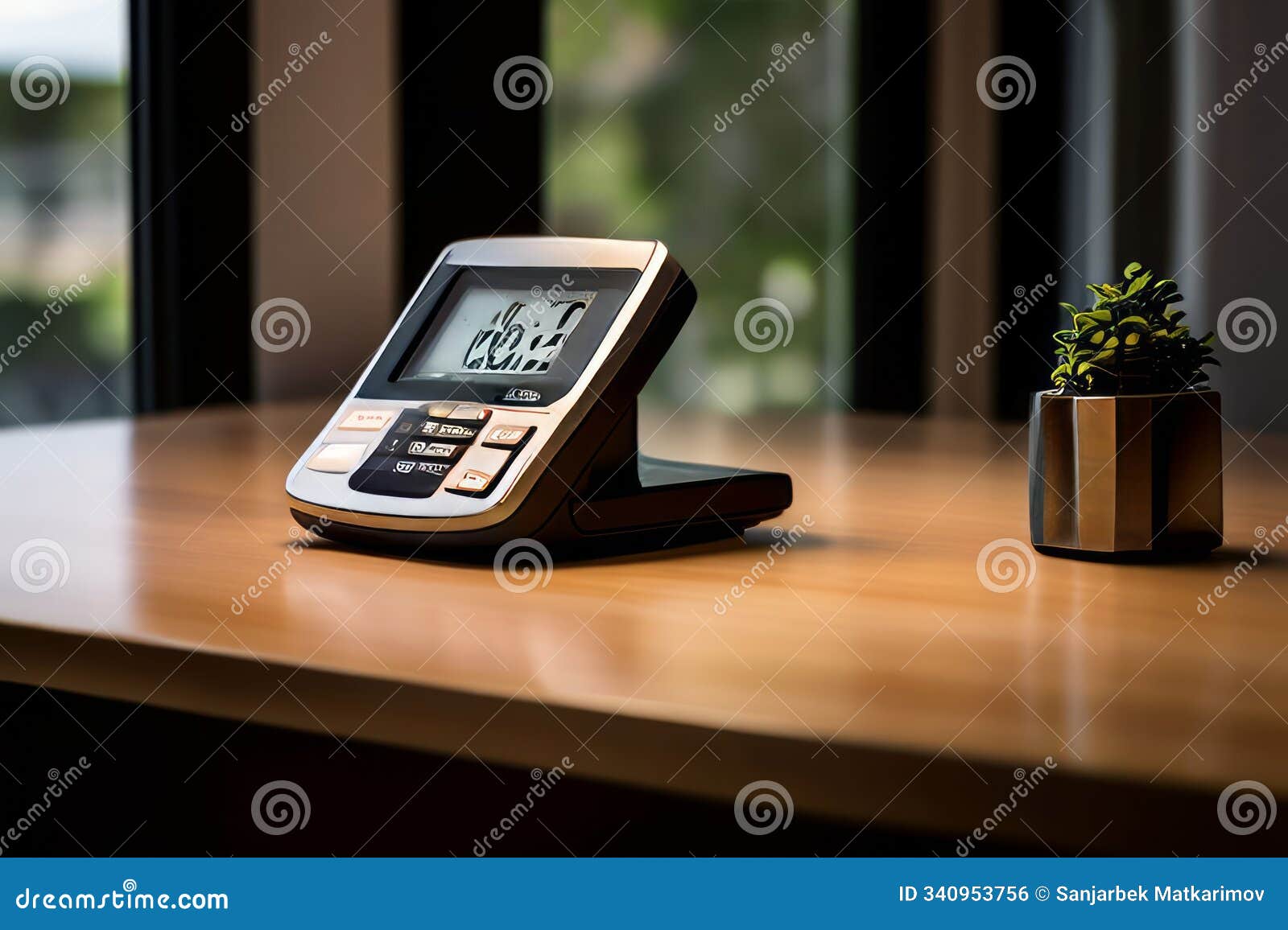 desk phone a modern voip desk phone with a digital display showi