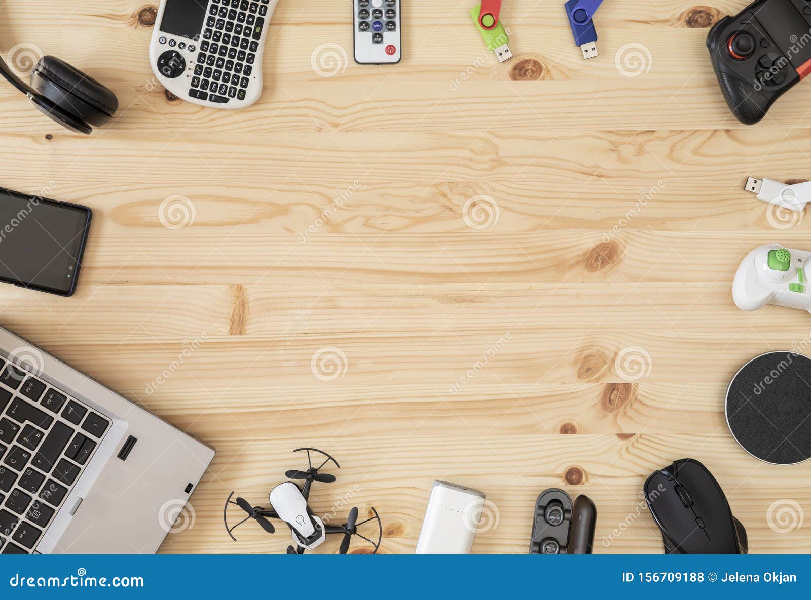 desk with technology gadgets