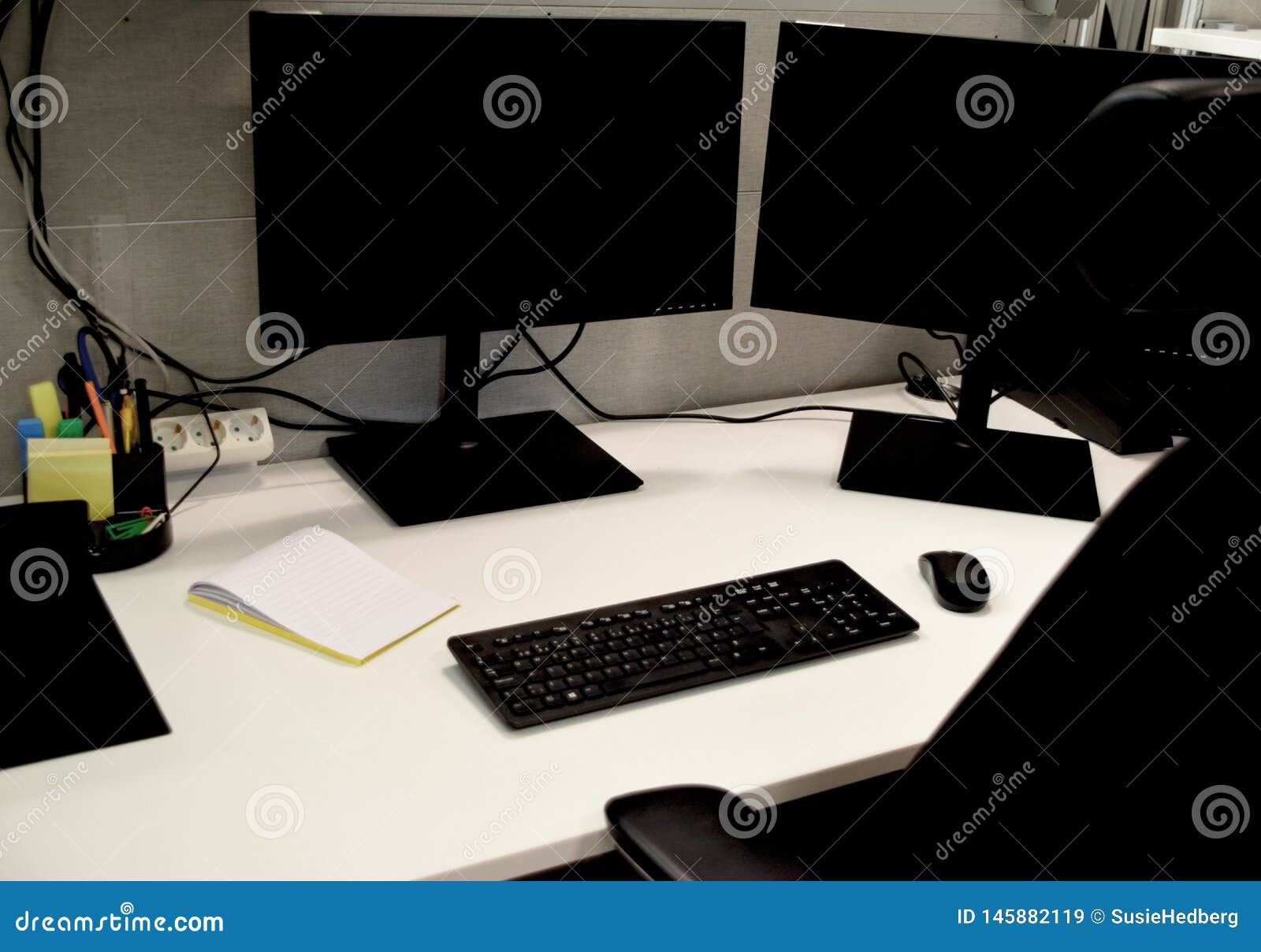 Desk With Two Computer Screens In An Open Space Office Stock Image