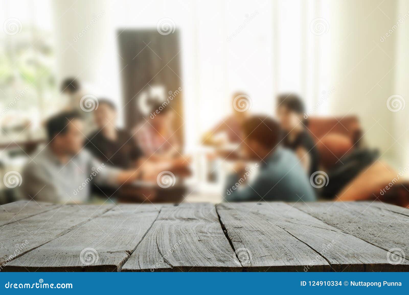 desk wood space platform with business people in a meeting at office