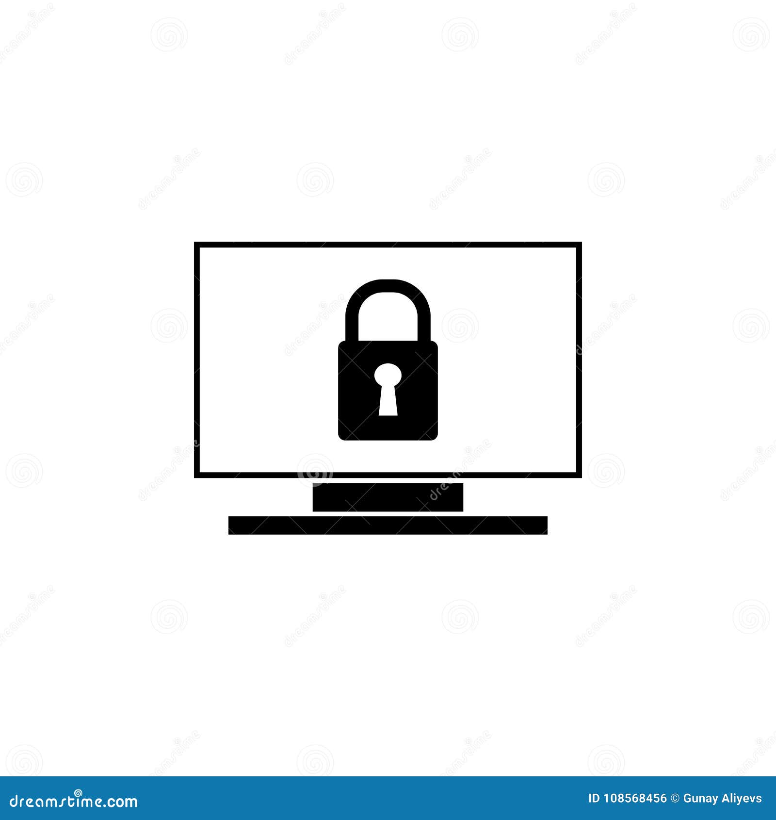 Desktop Computer And Lock On Screen Icon Elements Of Cyber
