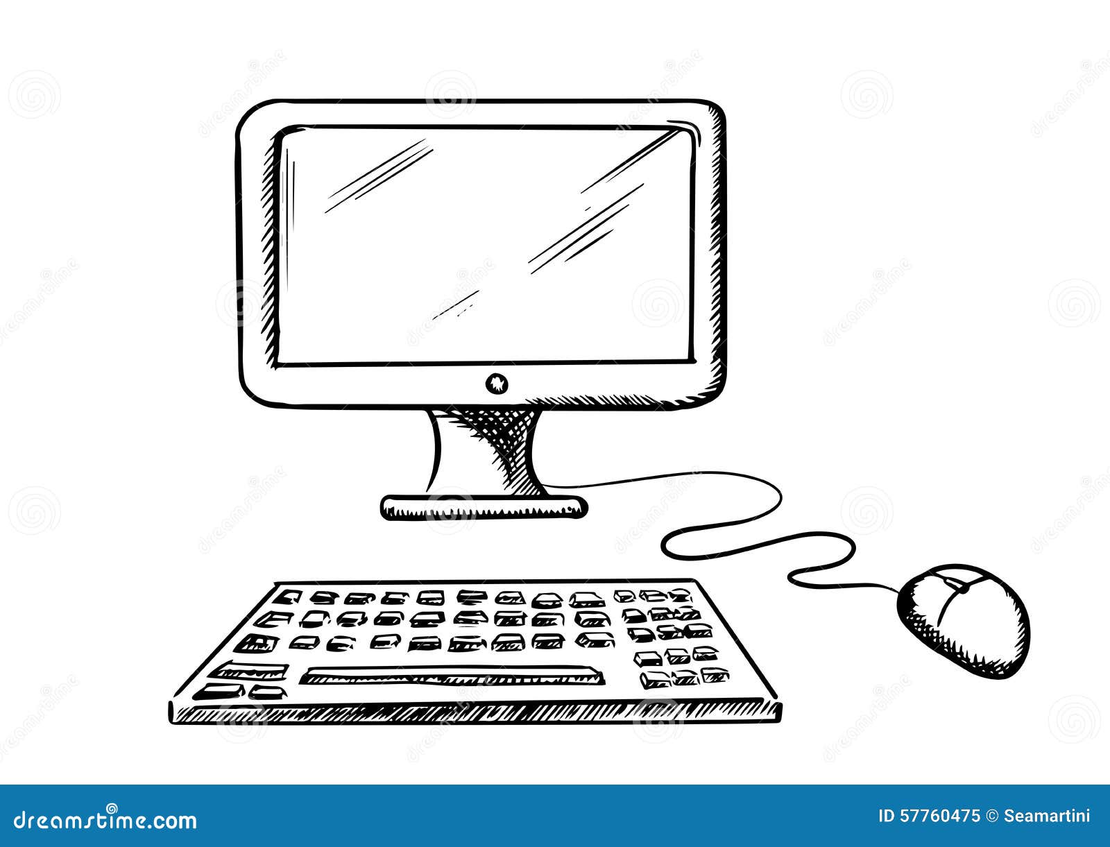 Desktop computer with mouse and keyboard stock vector illustration of