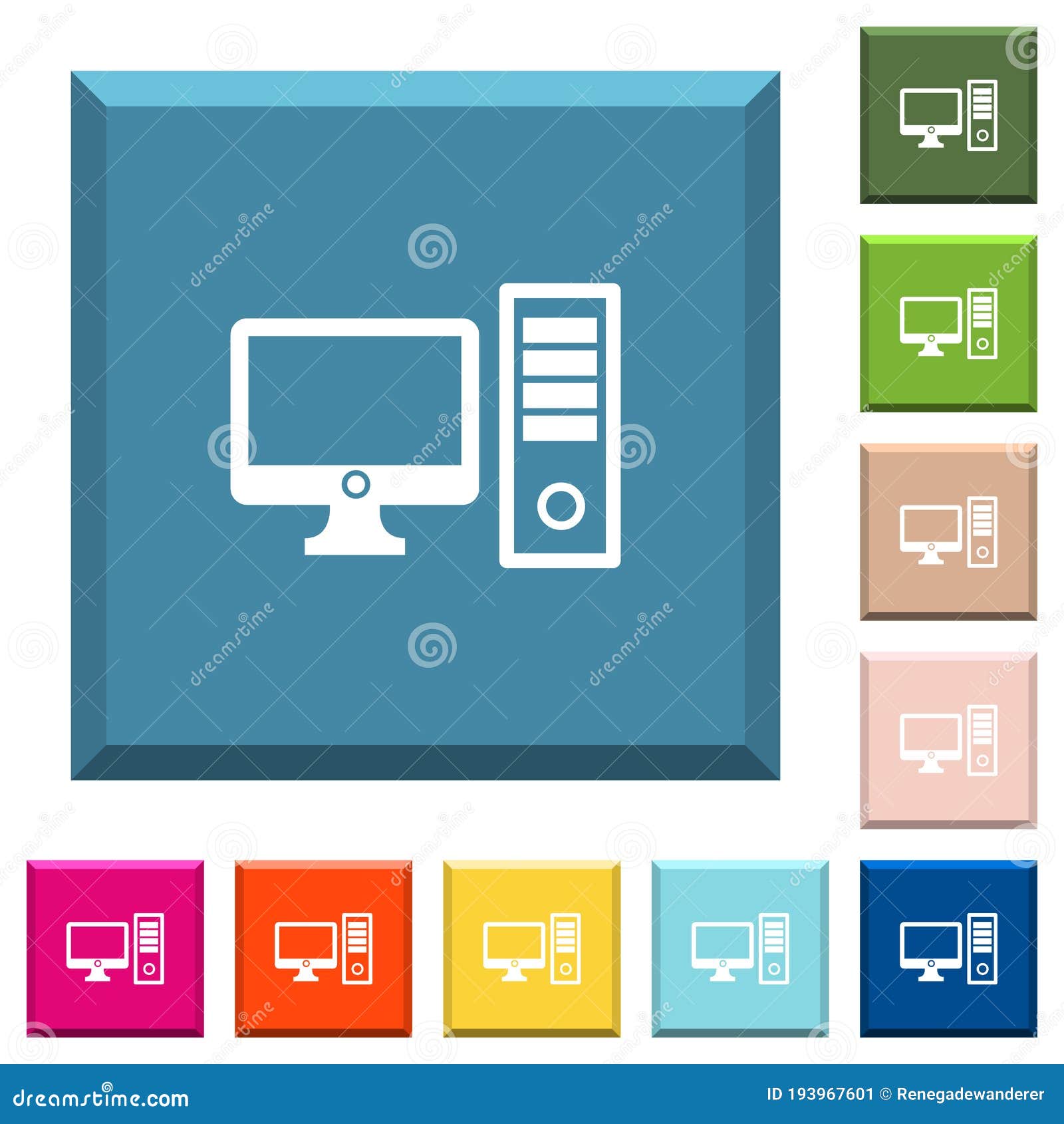 desktop computer white icons on edged square buttons