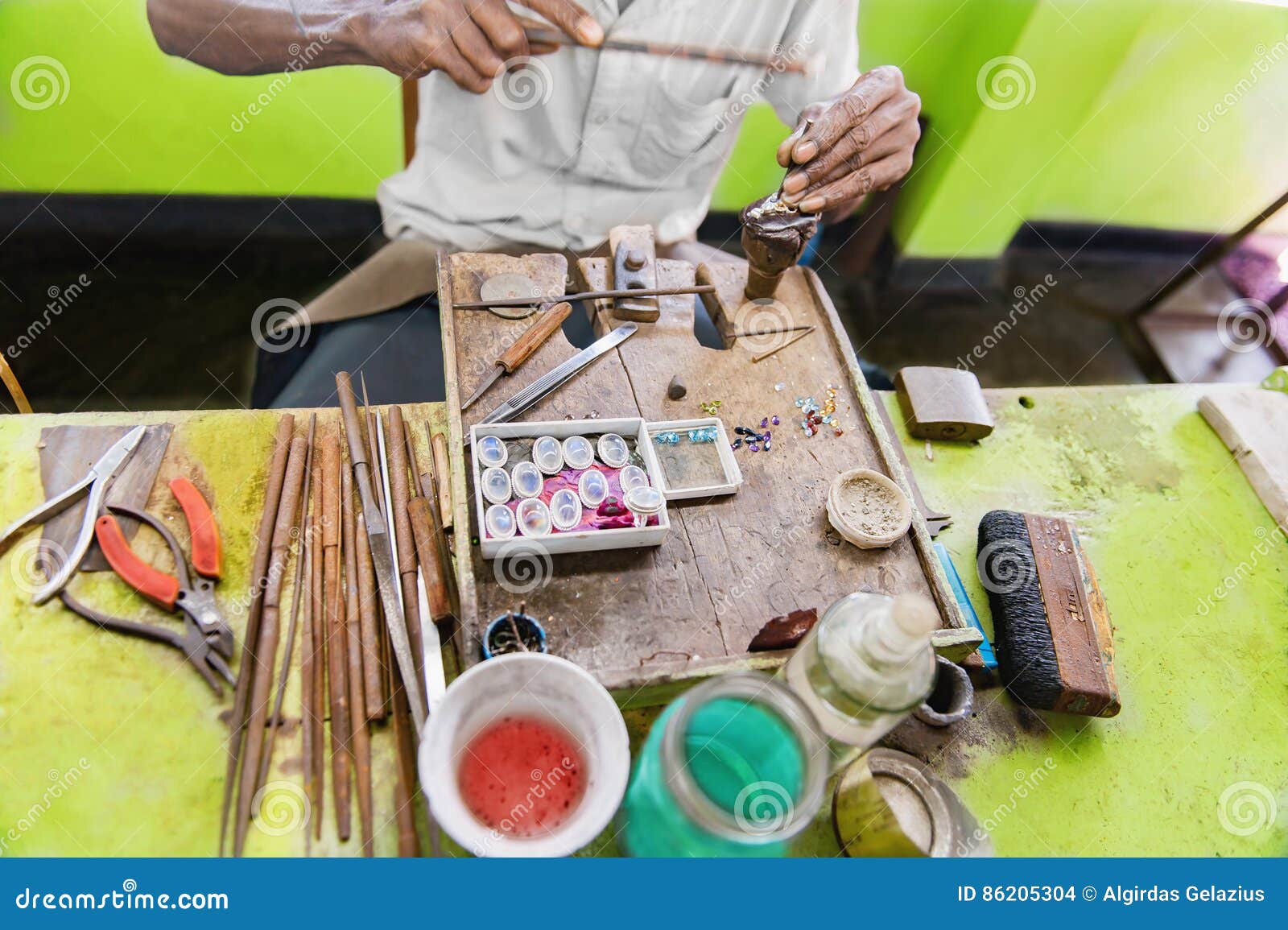 Desktop for Craft Jewellery Making with Professional Tools, Sri Stock Photo Image of jewelry