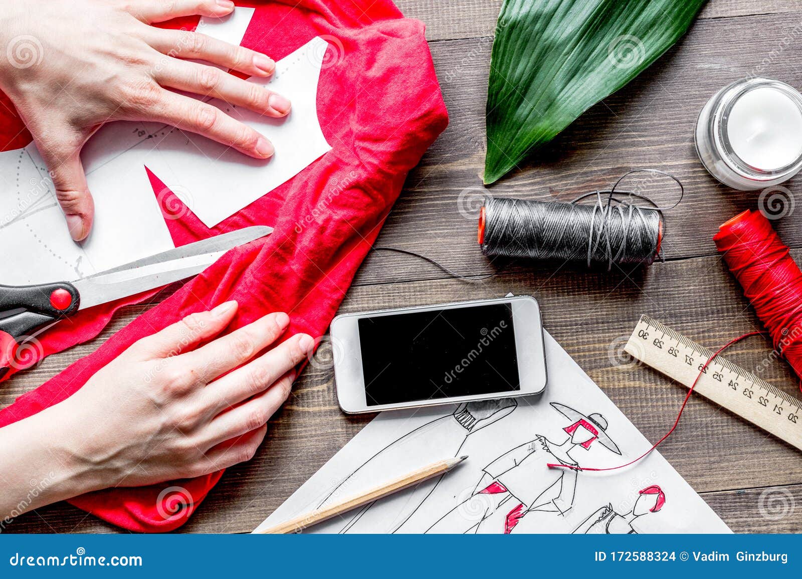 Download Desktop Designer Clothes With Tools Top View Mock Up Stock ...